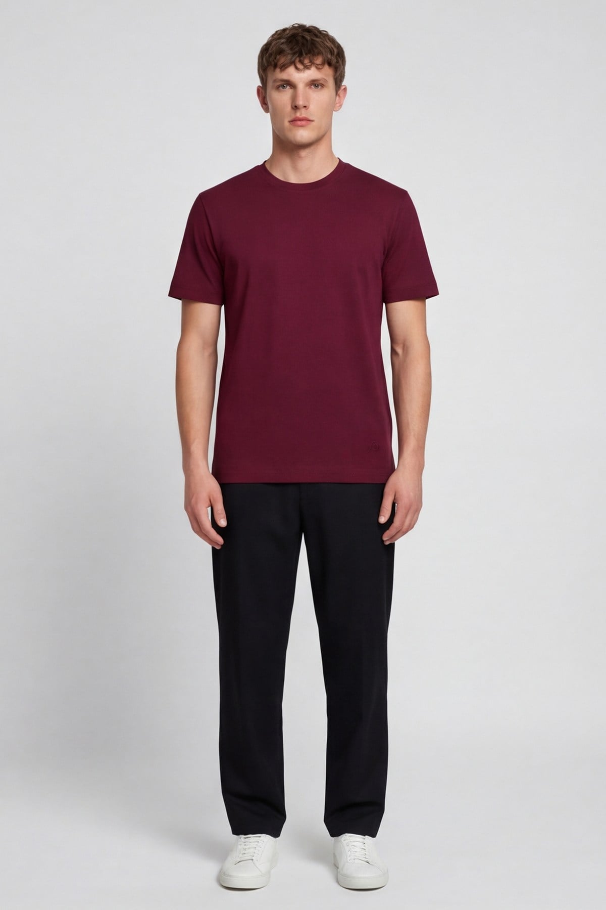 Erkek Bordo Normal Kesim Regular Fit %100 Pamuk Bisiklet Yaka Basic Tişört