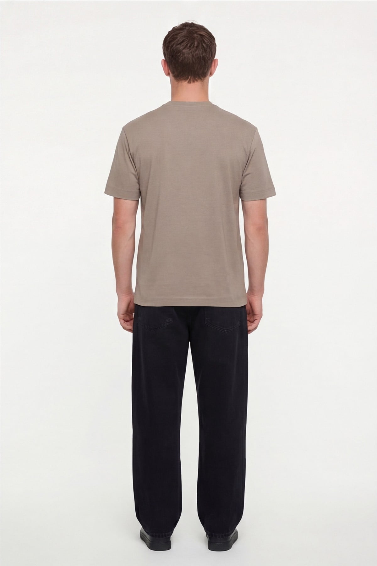 Erkek Camel Normal Kesim Regular Fit %100 Pamuk Dokuma Bisiklet Yaka Basic T-Shirt
