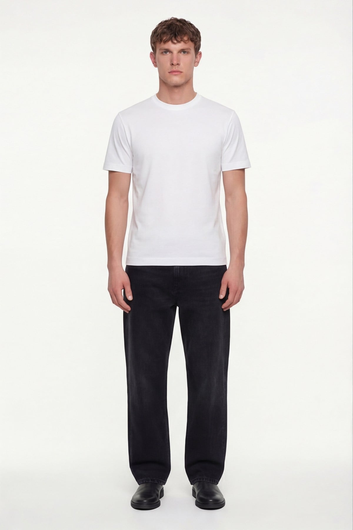 Erkek Ekru Normal Kesim Regular Fit %100 Pamuk Dokuma Bisiklet Yaka Basic T-Shirt