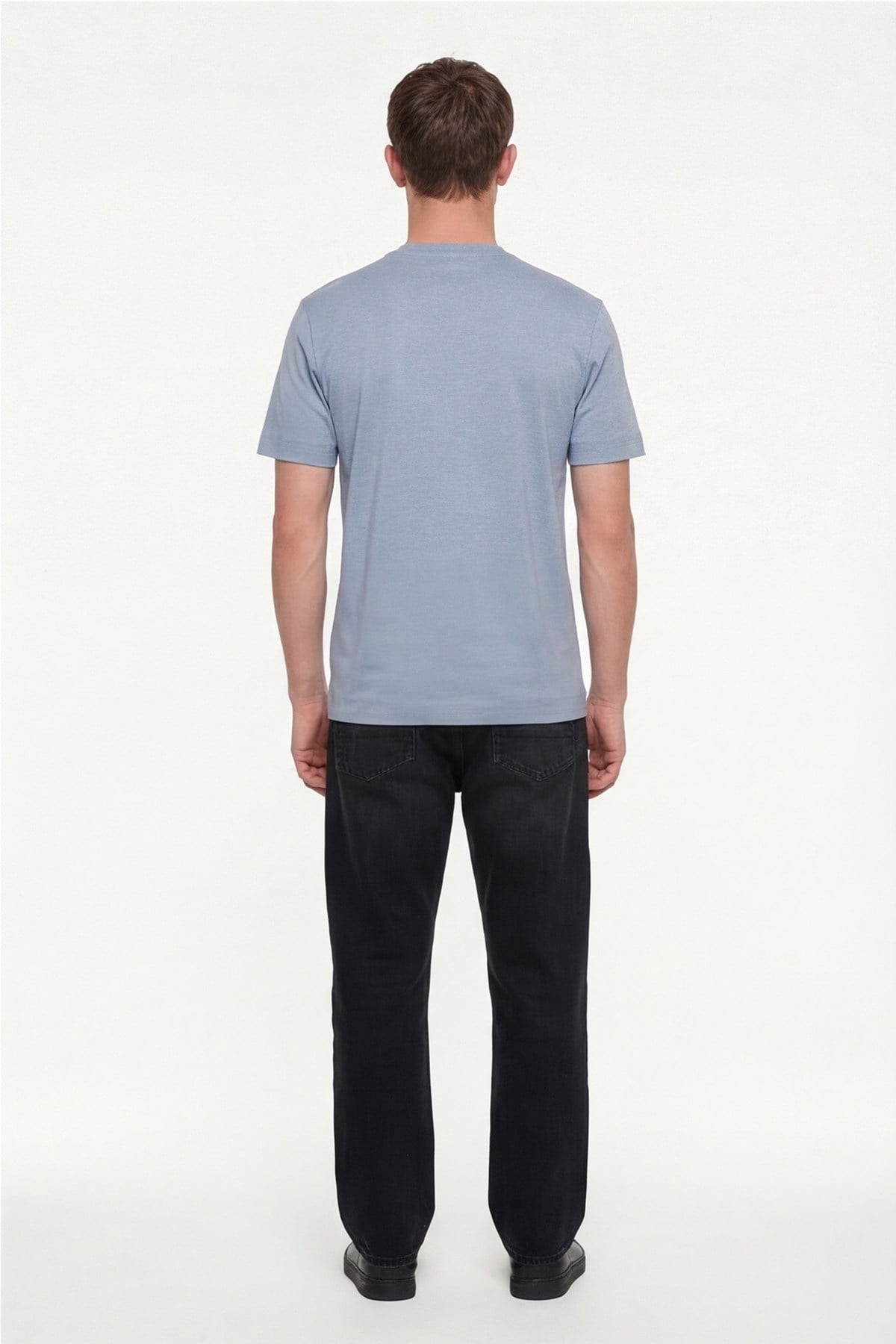 Erkek Gri Normal Kesim Regular Fit %100 Pamuk Dokuma Bisiklet Yaka Basic T-Shirt