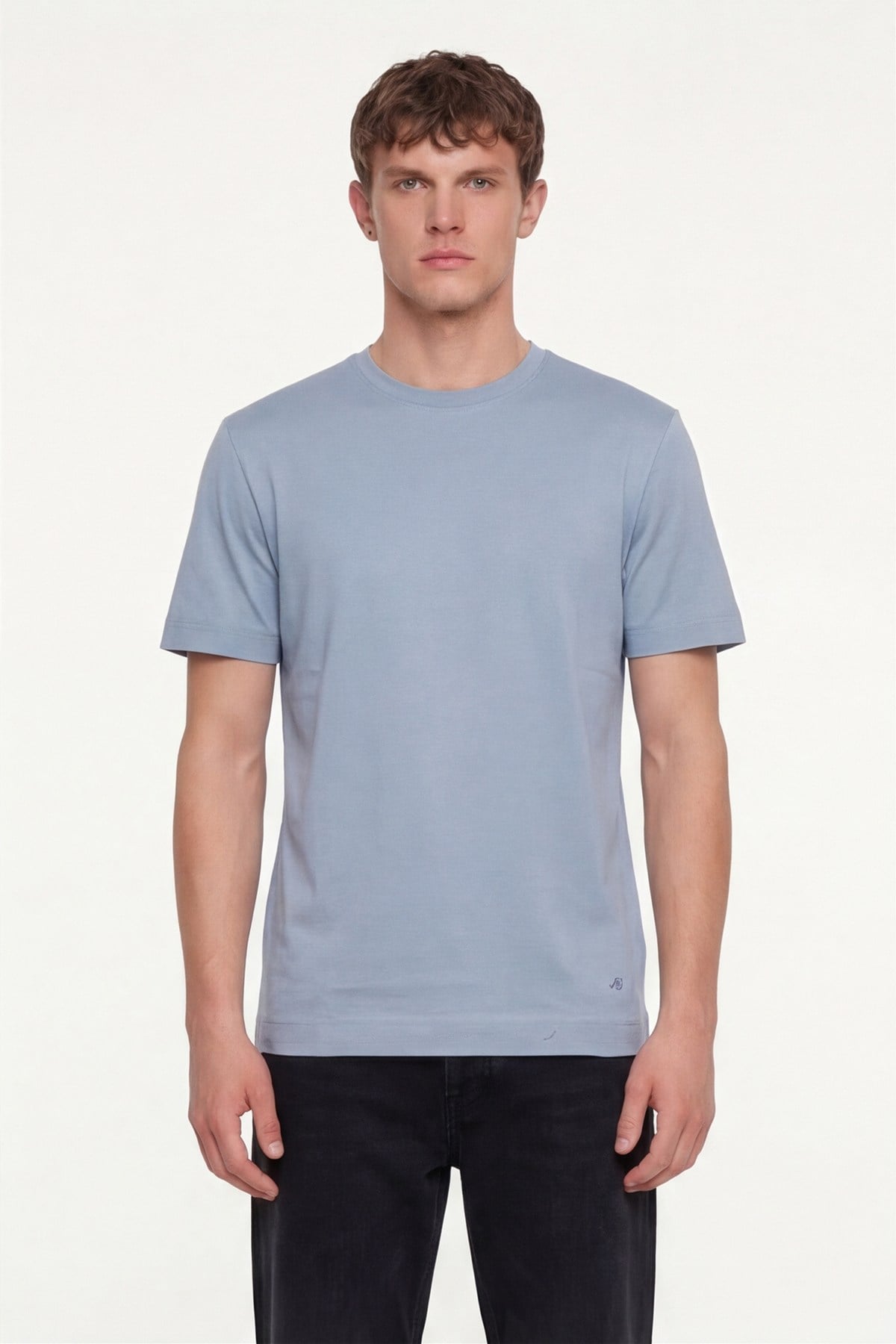 Erkek Gri Normal Kesim Regular Fit %100 Pamuk Dokuma Bisiklet Yaka Basic T-Shirt