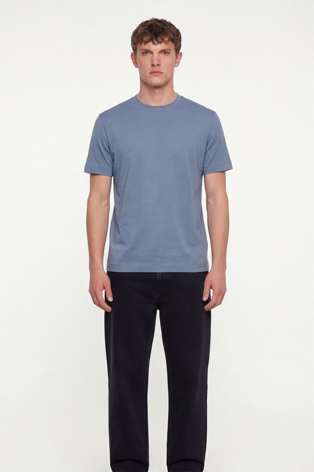 Erkek Koyu Gri Normal Kesim Regular Fit %100 Pamuk Dokuma Bisiklet Yaka Basic T-Shirt