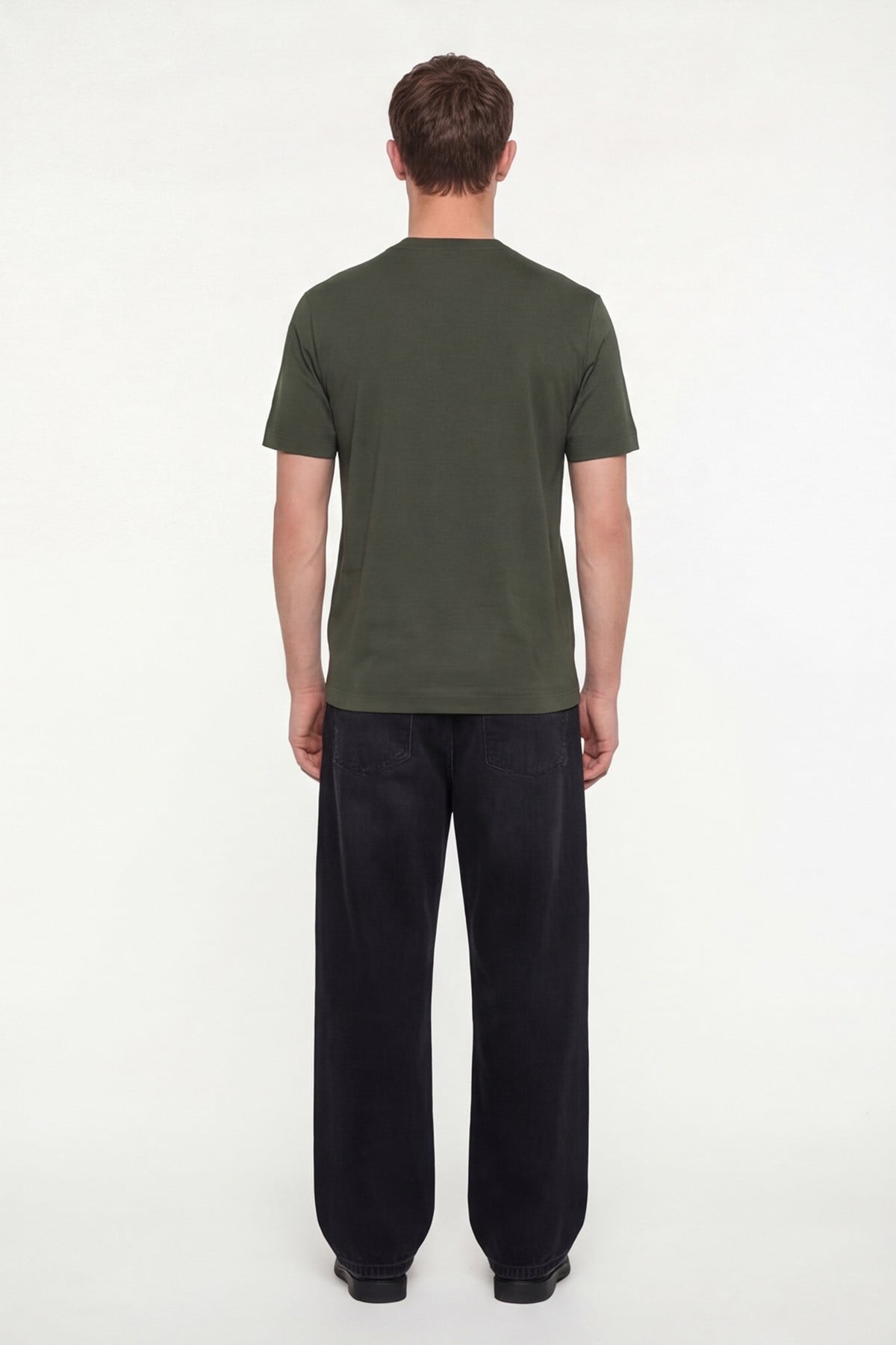 Erkek Koyu Yeşil Normal Kesim Regular Fit %100 Pamuk Dokuma Bisiklet Yaka Basic T-Shirt