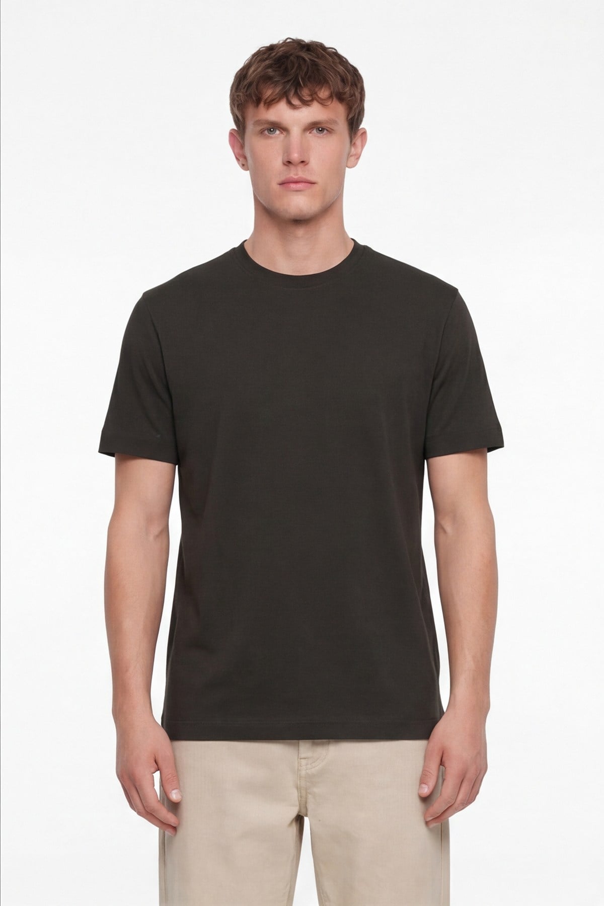 Erkek Nefti Normal Kesim Regular Fit %100 Pamuk Dokuma Bisiklet Yaka Basic T-Shirt