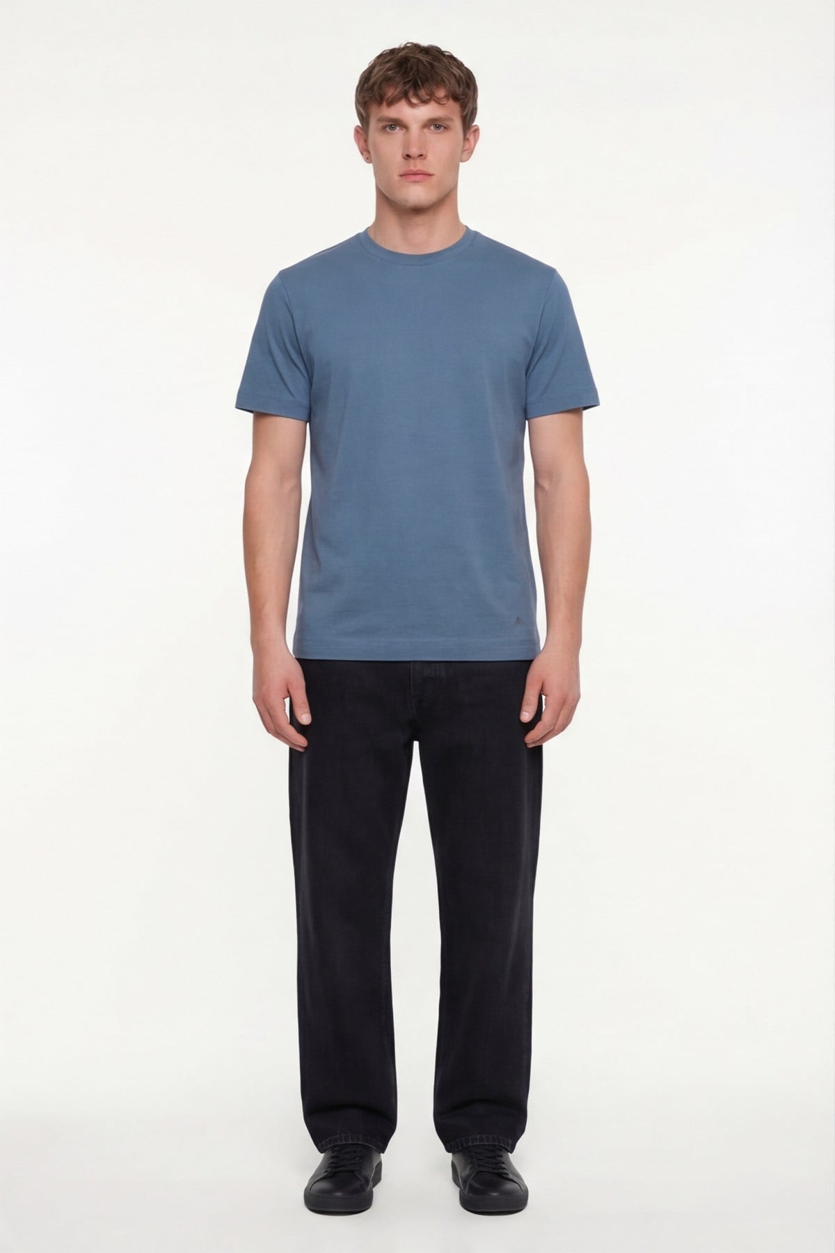 Erkek Pilot Mavi Normal Kesim Regular Fit %100 Pamuk Dokuma Bisiklet Yaka Basic T-Shirt