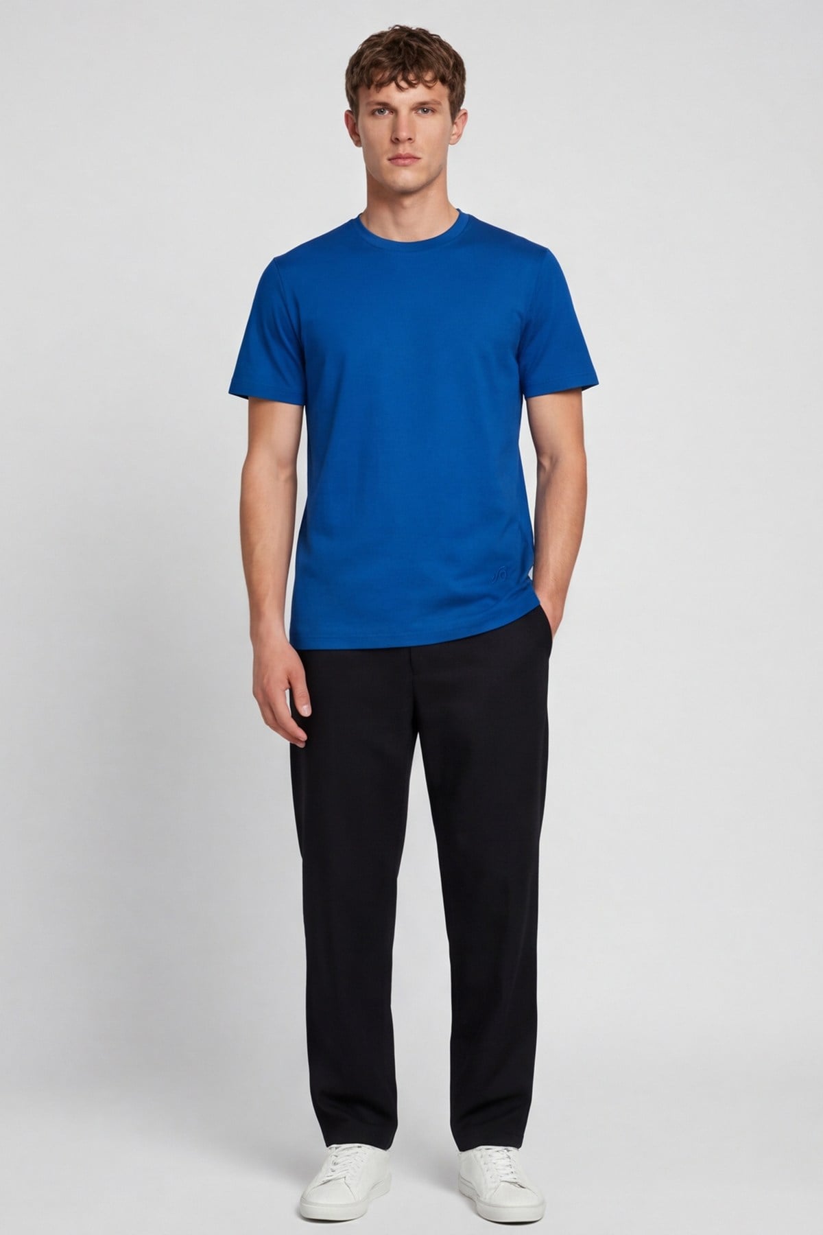 Erkek Saks Normal Kesim Regular Fit %100 Pamuk Bisiklet Yaka Basic Tişört