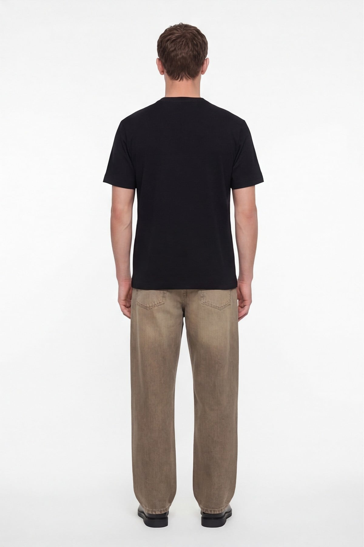Erkek Siyah Normal Kesim Regular Fit %100 Pamuk Dokuma Bisiklet Yaka Basic T-Shirt