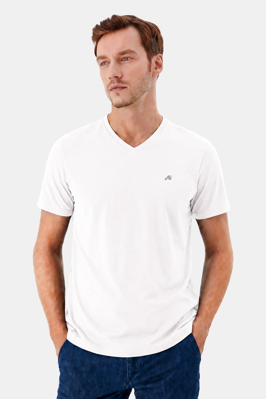 T-Shirt V Yaka Beyaz