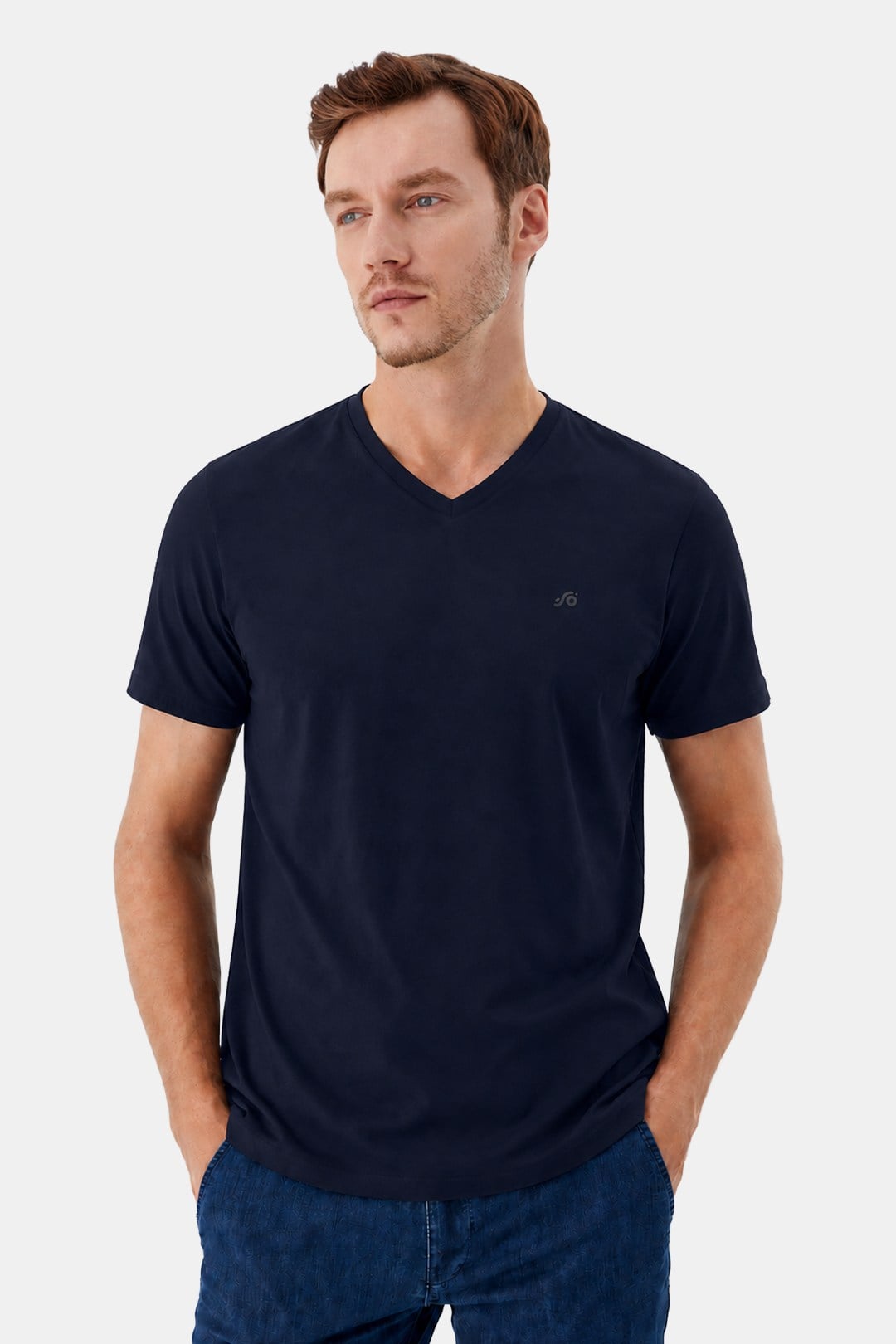 T-Shirt V Yaka Lacivert