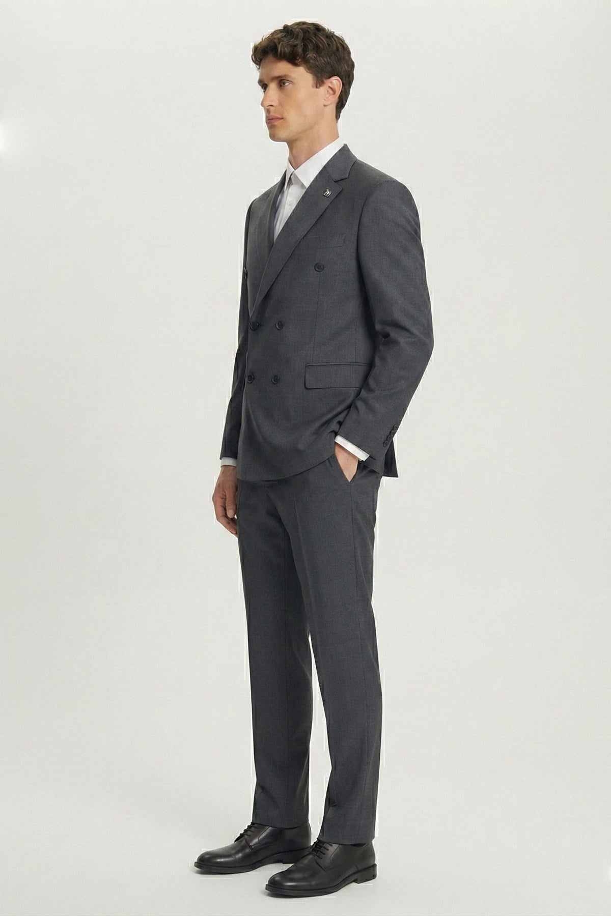 Siyah Yünlü Slim Fit 6 Drop Klasik Takım Elbise