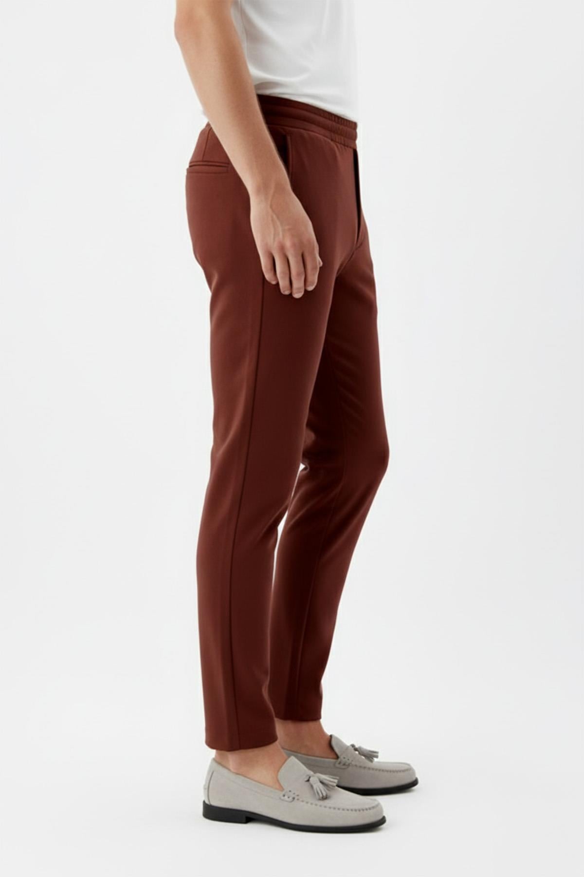Giotelli Erkek Tarçın Dar Kesim Slim Fit Yan Cep Bel Lastikli Jogger Pantolon