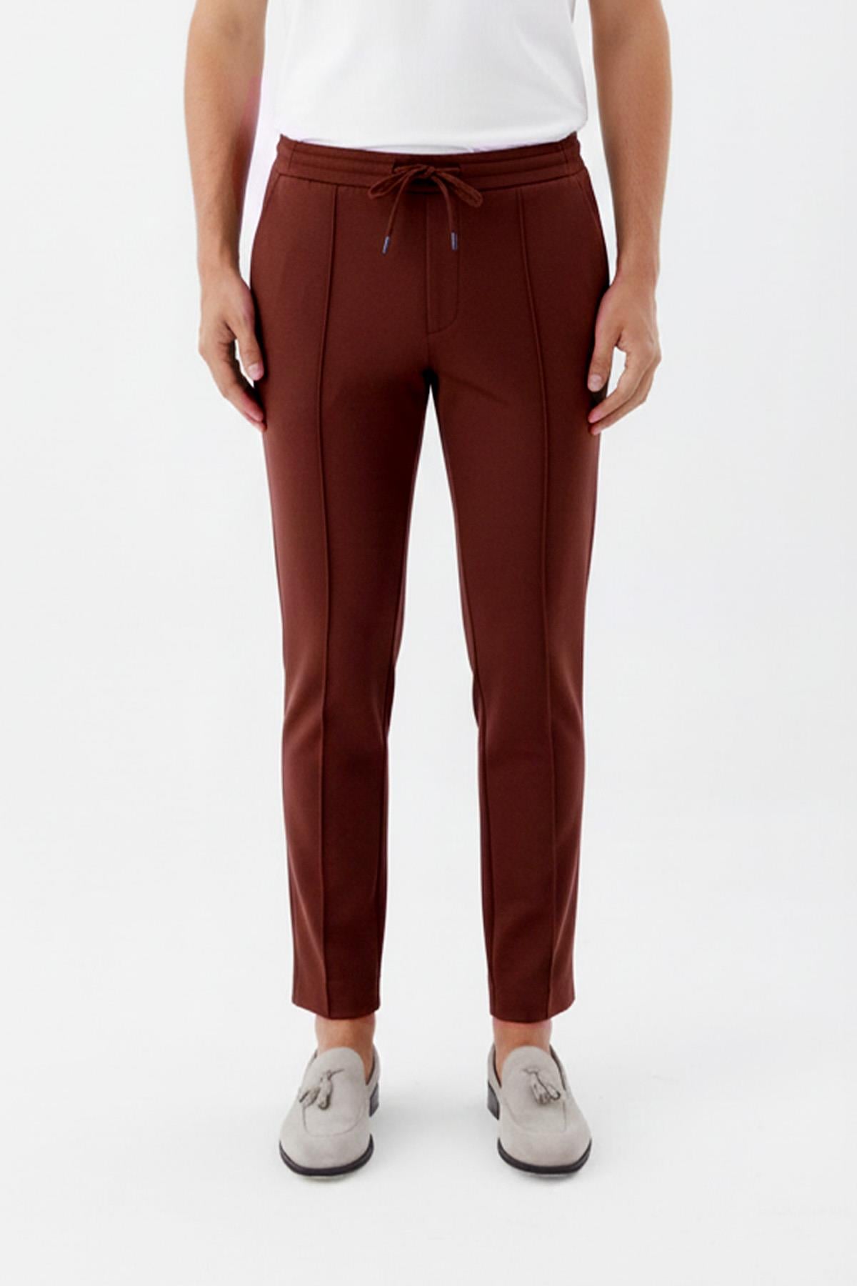 Giotelli Erkek Tarçın Dar Kesim Slim Fit Yan Cep Bel Lastikli Jogger Pantolon