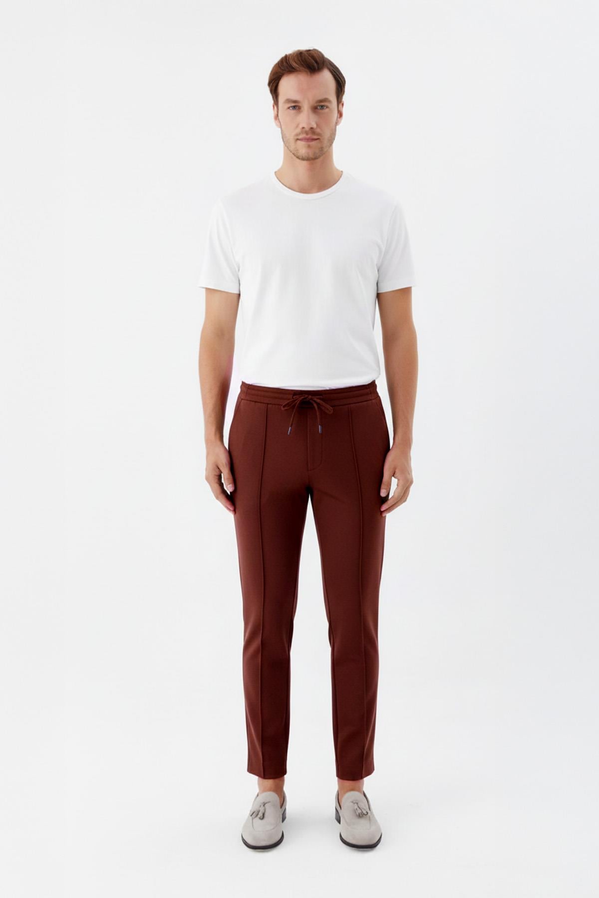 Giotelli Erkek Tarçın Dar Kesim Slim Fit Yan Cep Bel Lastikli Jogger Pantolon