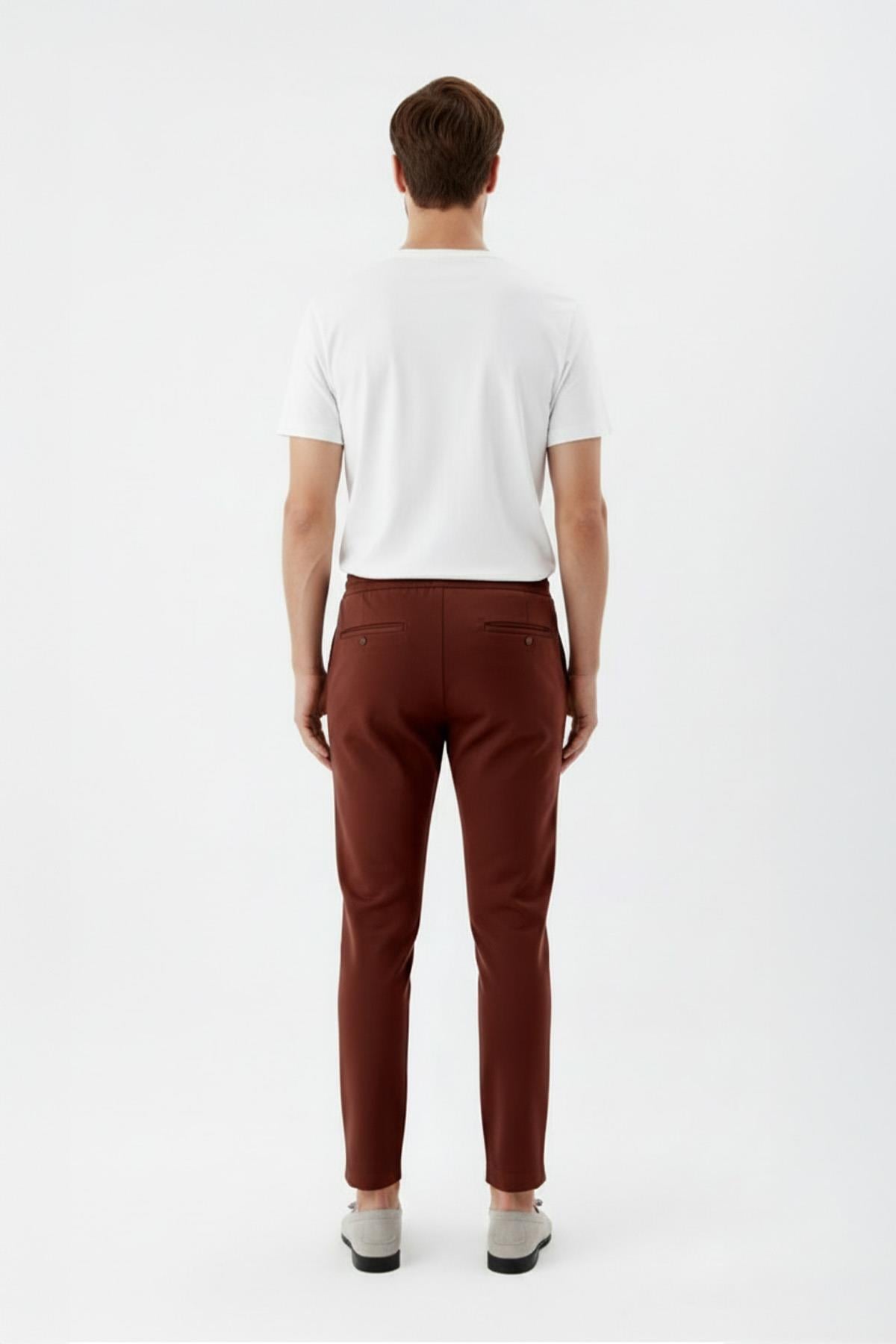 Giotelli Erkek Tarçın Dar Kesim Slim Fit Yan Cep Bel Lastikli Jogger Pantolon