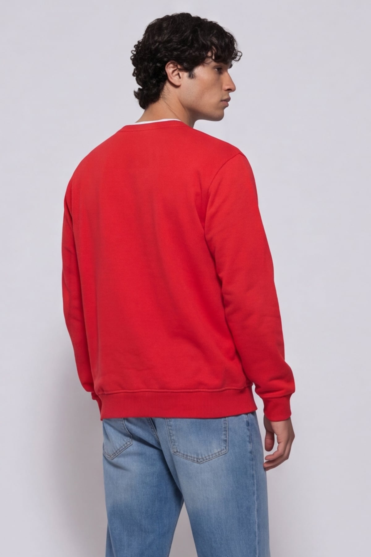 Unisex Kırmızı Normal Kesim Regular Fit %100 Pamuk Bisiklet Yaka Sweatshirt
