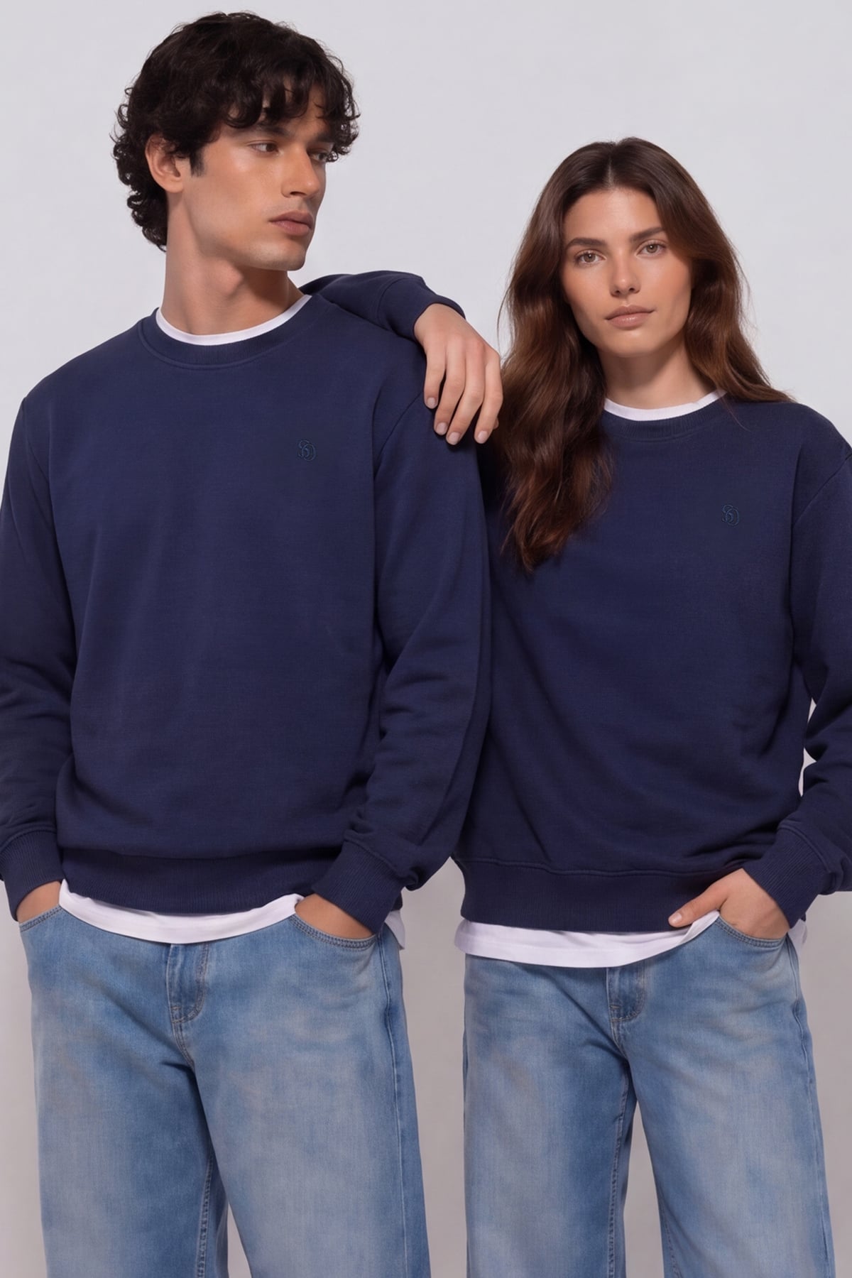 Unisex Lacivert Normal Kesim Regular Fit %100 Pamuk Bisiklet Yaka Sweatshirt
