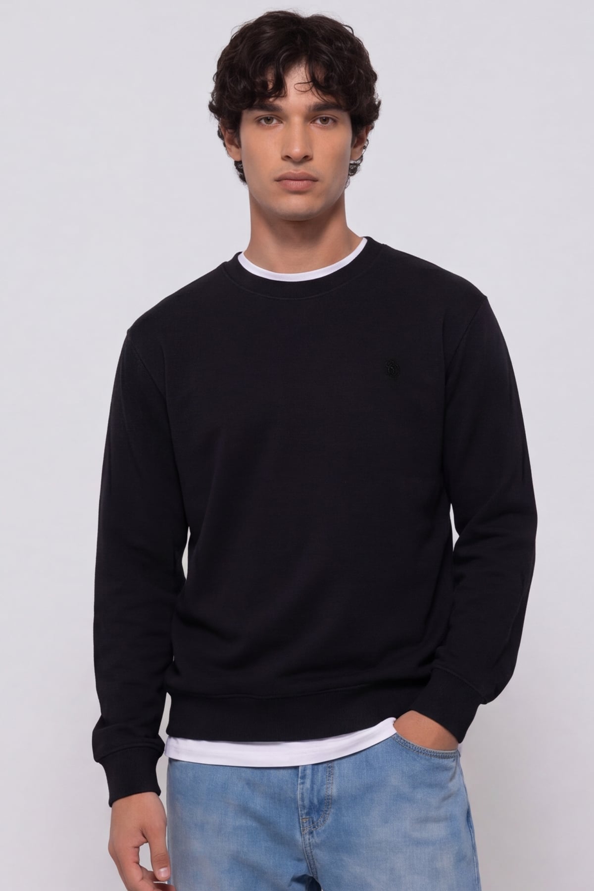 Unisex Siyah Normal Kesim Regular Fit %100 Pamuk Bisiklet Yaka Sweatshirt