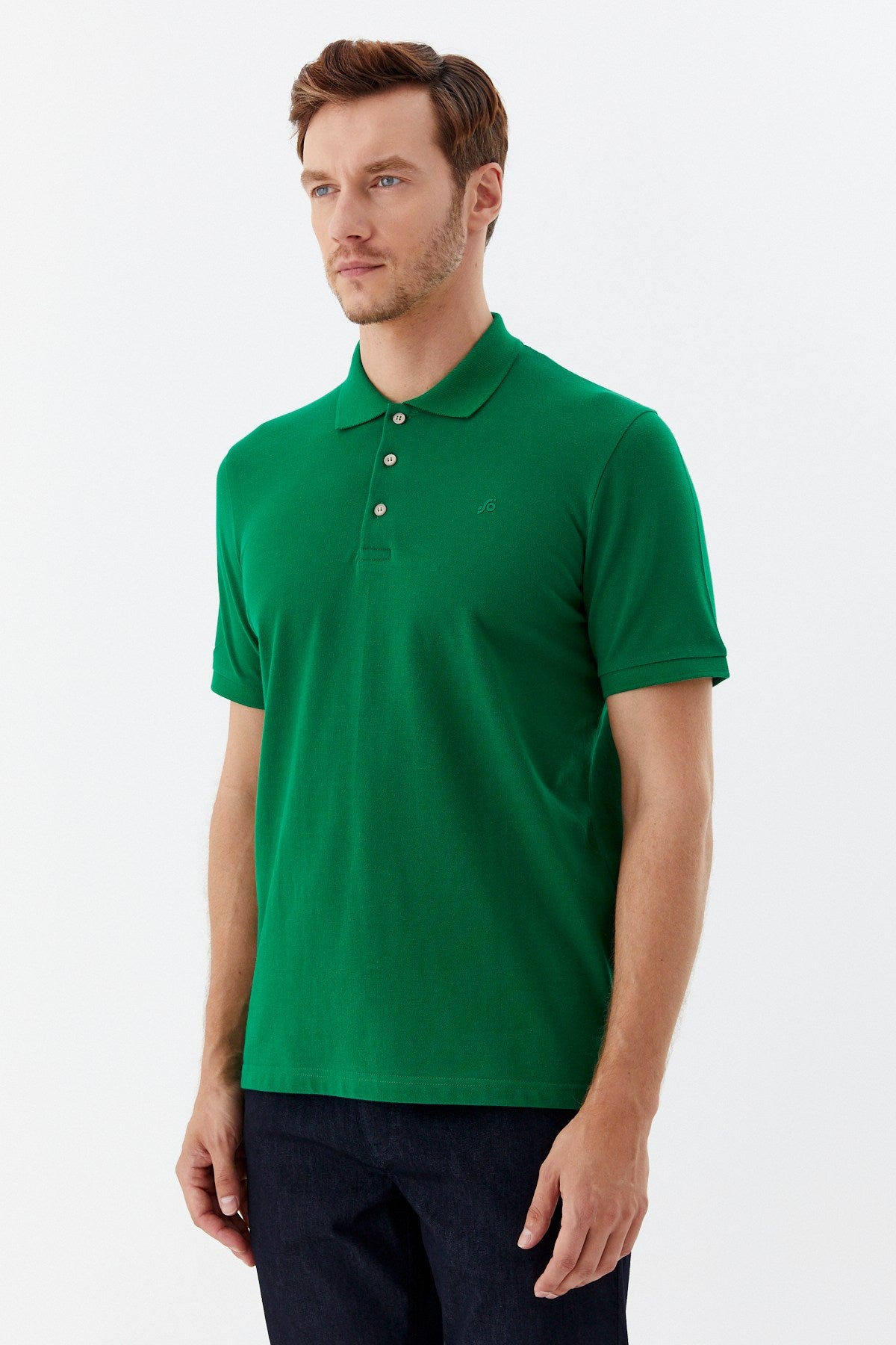 Yeşil %100 Pamuk Regular Fit Klasik Polo Yaka T-Shirt