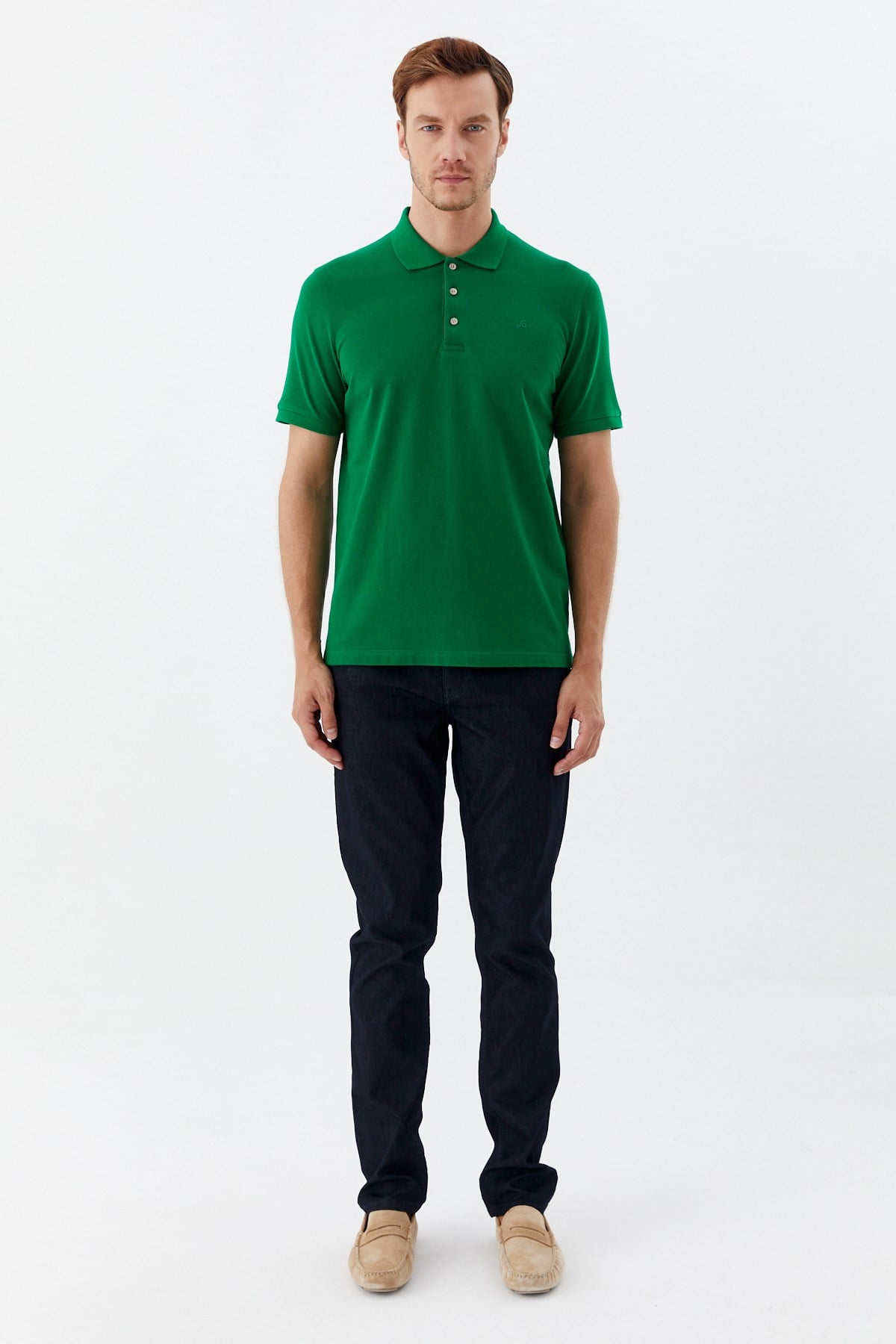Yeşil %100 Pamuk Regular Fit Klasik Polo Yaka T-Shirt