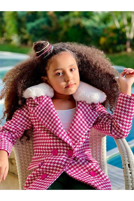 Kazayağı Kürklü Içi Astarlı Kaban Pembe 10 Yaş