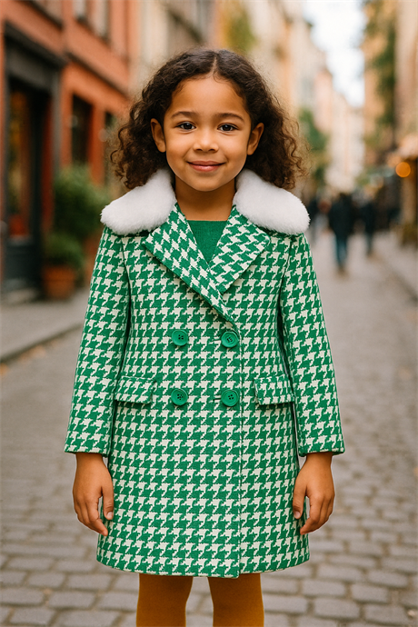 Kazayağı Kürklü Içi Astarlı Kaban Yeşil 10 Yaş