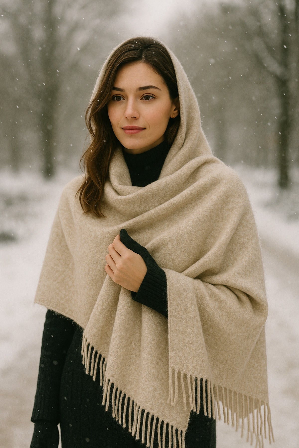 Kadın Basic Vizon Püsküllü Buklet Atkı - Şal 45x200 Cm Sal1285