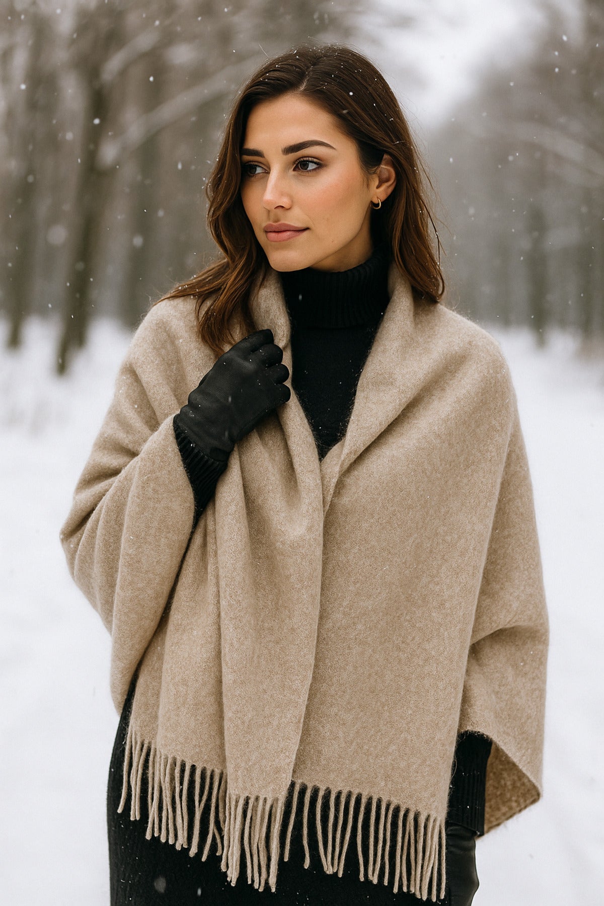 Kadın Basic Vizon Püsküllü Buklet Atkı - Şal 45x200 Cm Sal1285