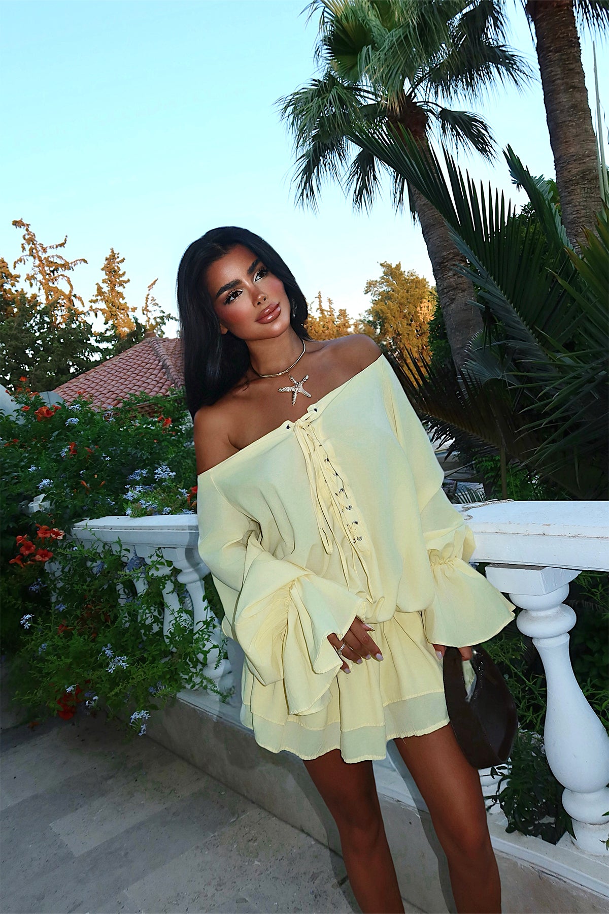 Sarı Darcie Mini Elbise ATE-3084