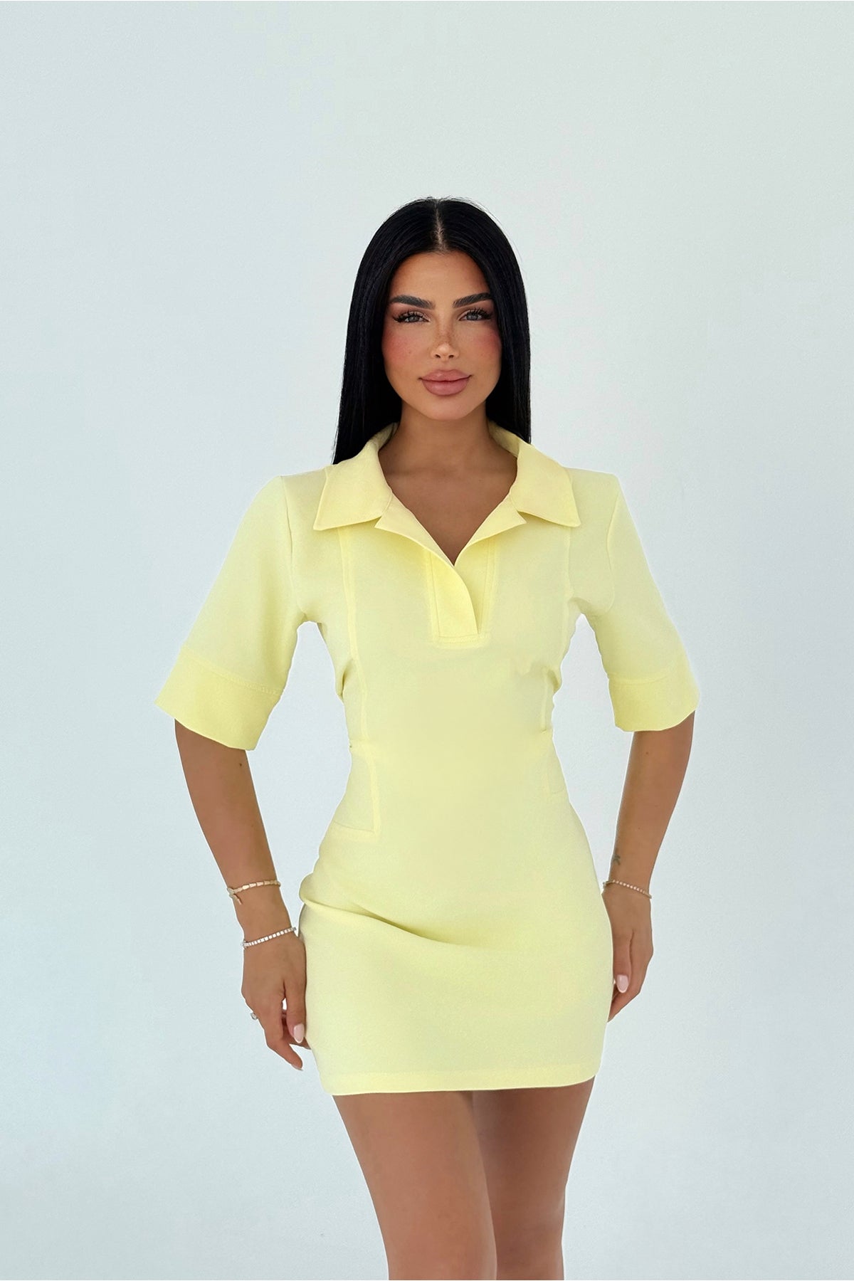 Sarı Gömlek Yaka Elbise ATE-2026