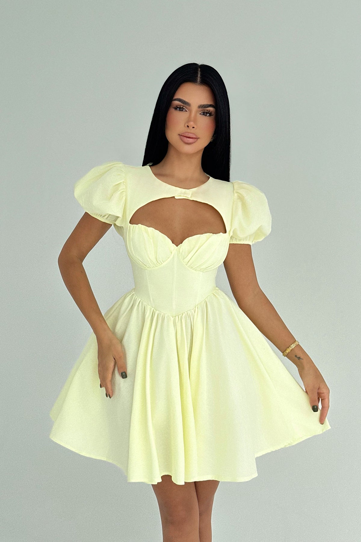 Sarı Mollie Mini Elbise ATE-3240
