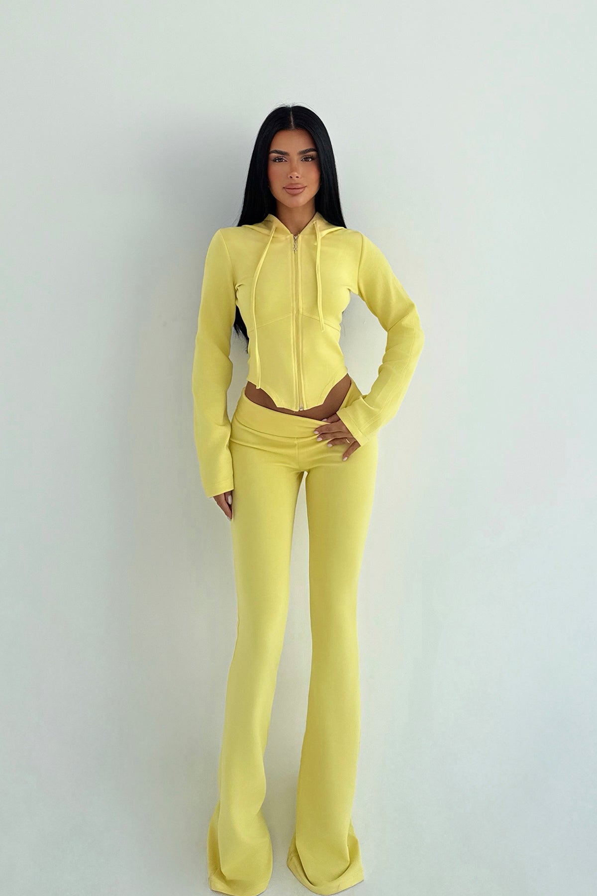 Sarı Pointelle Tracksuit Takım ATE-3534