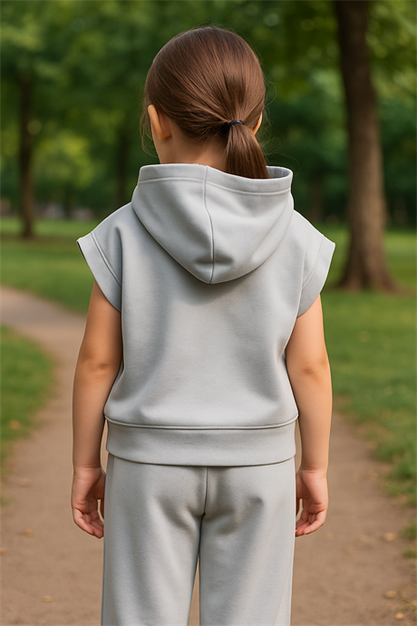 Scuba Kapüşonlu Kısa Kollu Sweatshirt ve Pantolon Gri 10 Yaş