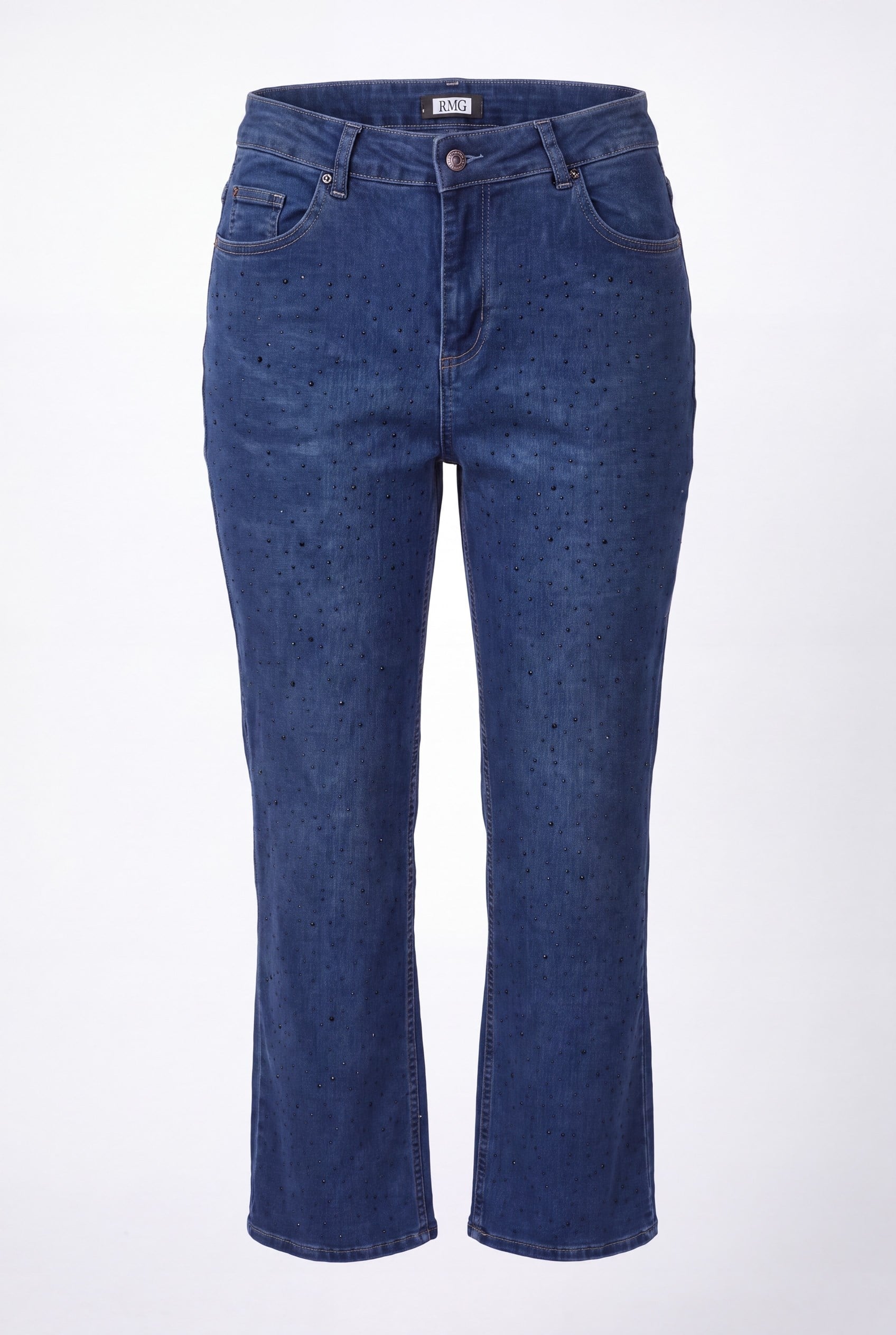 Serpme Taş Detaylı Boru Paça Büyük Beden Denim Pantolon Mavi