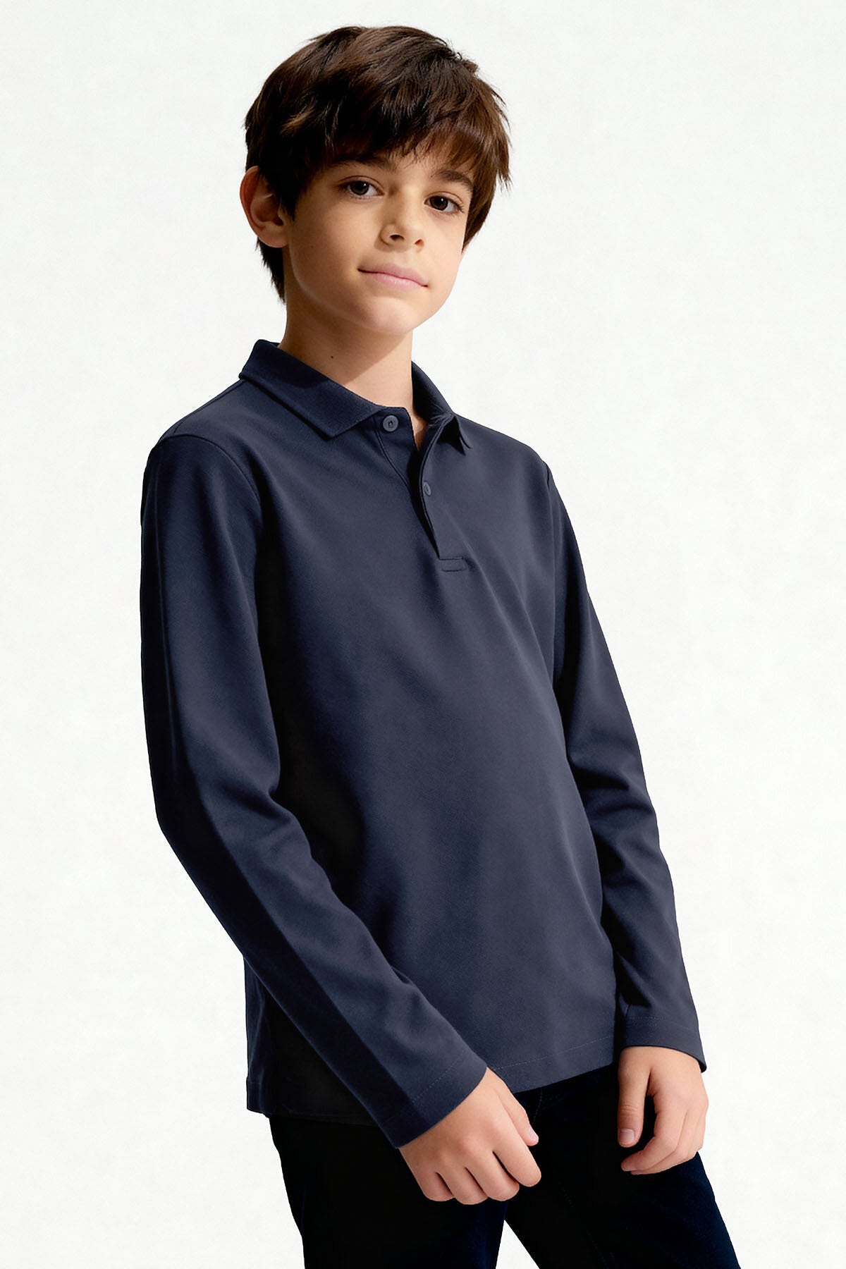 Basic Polo Yaka 3'lü Paket Siyah-Beyaz-Lacivert Unisex Çocuk T-Shirt - 11170