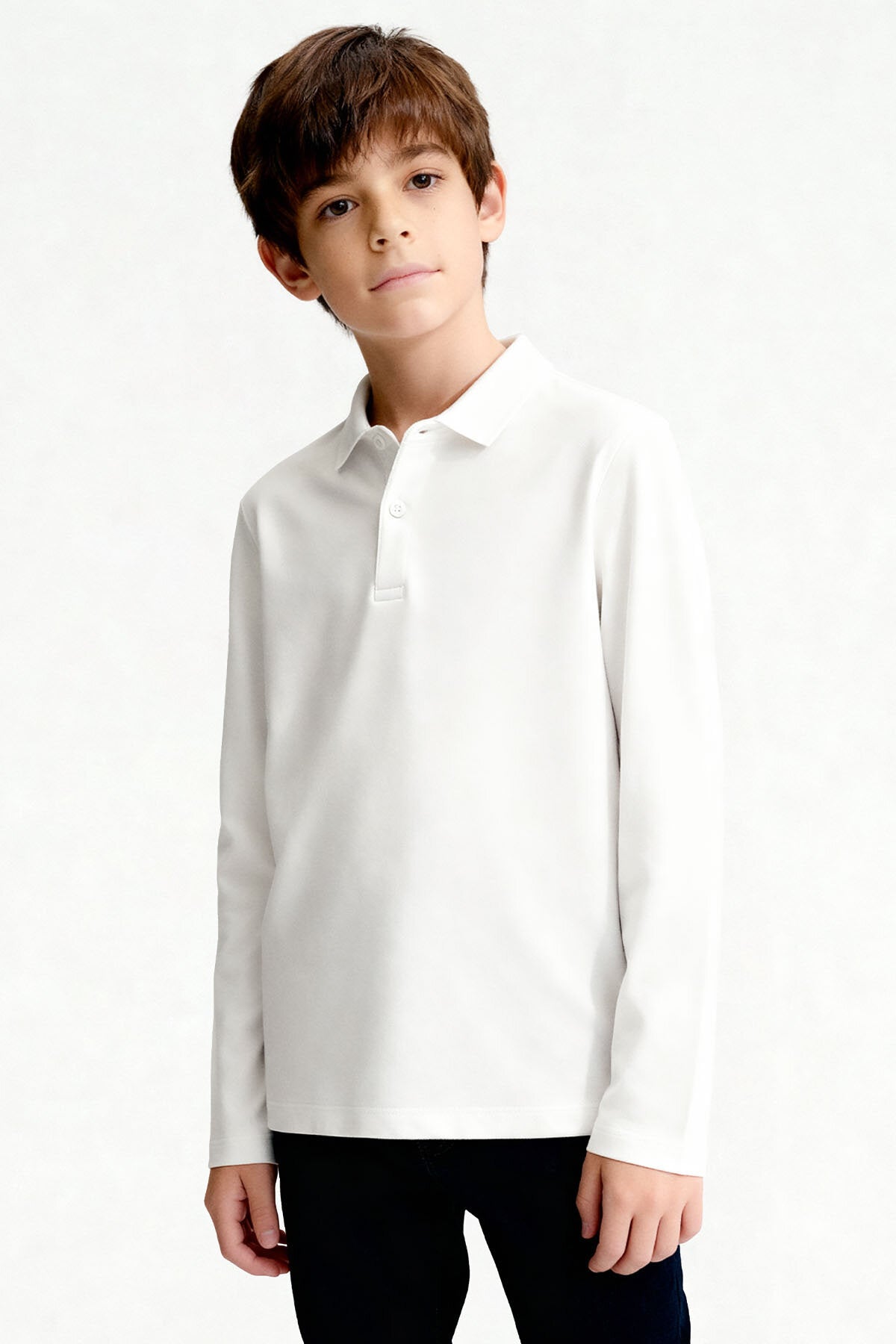 Basic Polo Yaka 2'li Paket Siyah-Beyaz Unisex Çocuk T-Shirt - 11170