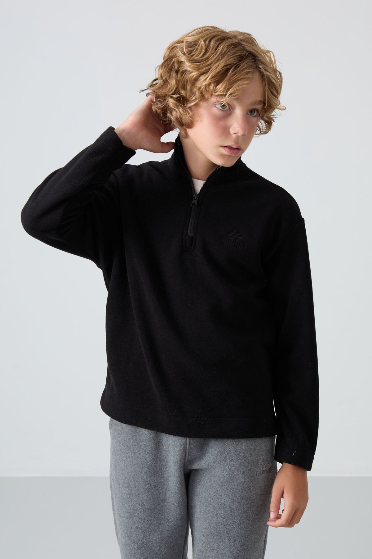 Standart Fit 2'li Paket Siyah-Gri Melanj Erkek Çocuk Polar Sweatshirt - 11221