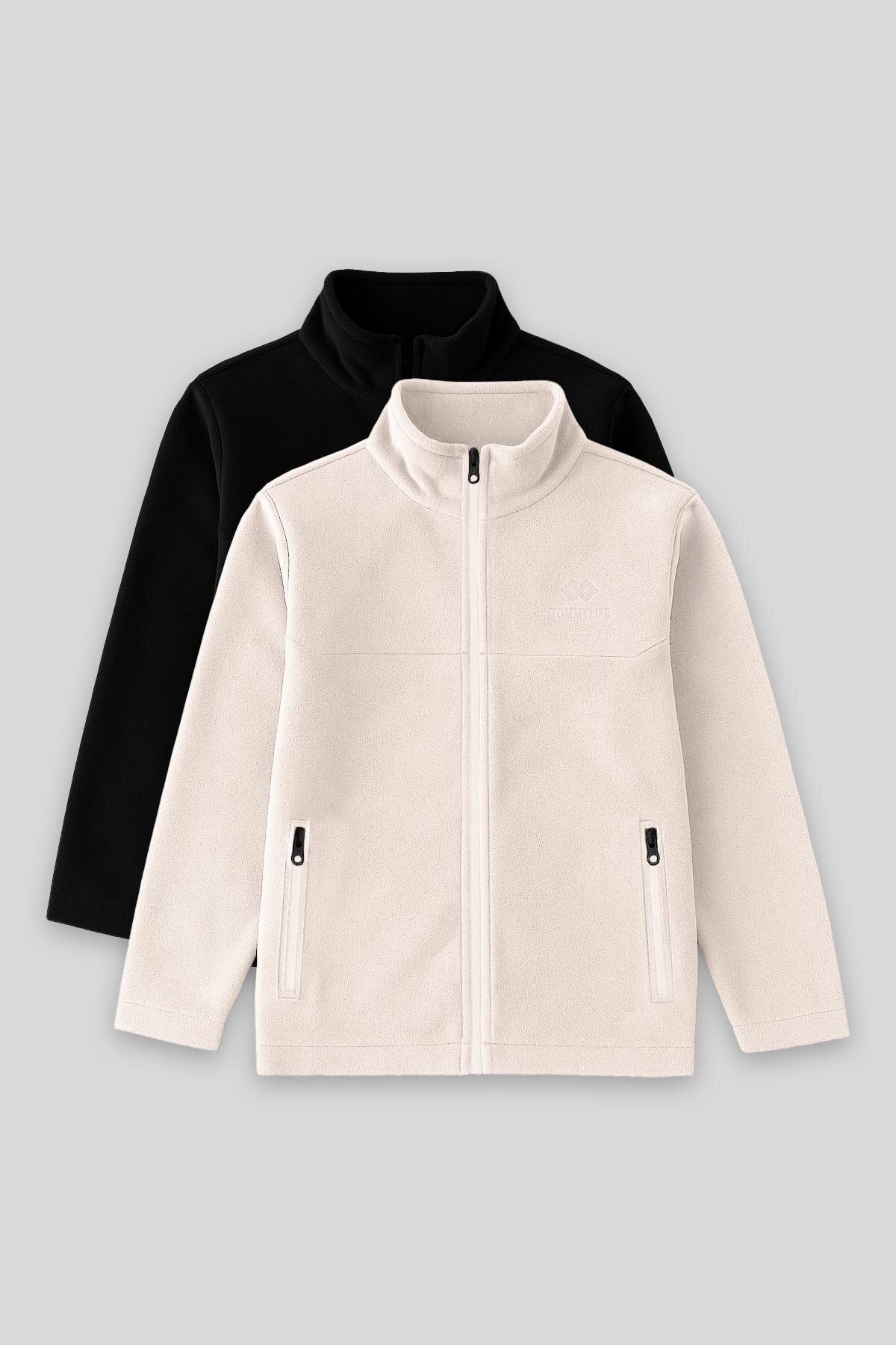 Standart Fit 2'li Paket Siyah-Bej Erkek Çocuk Polar Sweatshirt - 11223