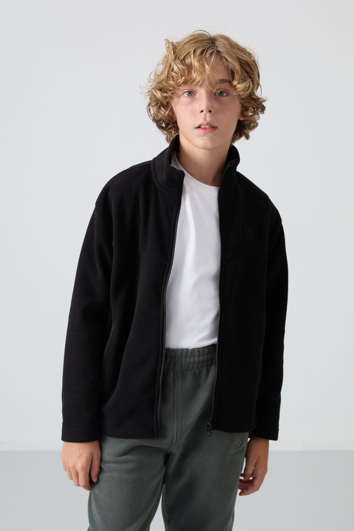 Standart Fit 2'li Paket Siyah-Haki Erkek Çocuk Polar Sweatshirt - 11223