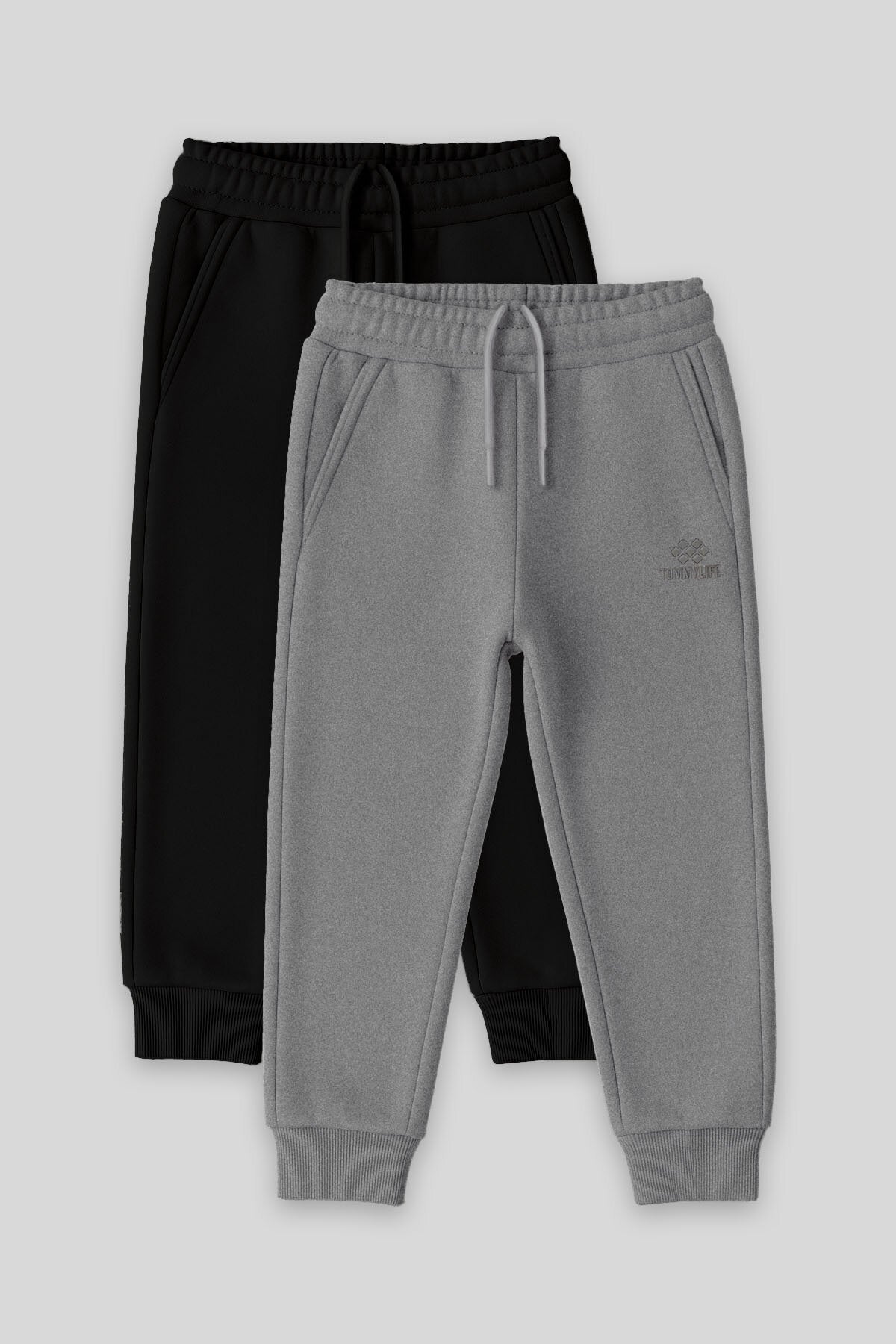 Standart Fit Basic 2'li Paket Siyah-Gri Melanj Erkek Çocuk Eşofman Alt - 11224