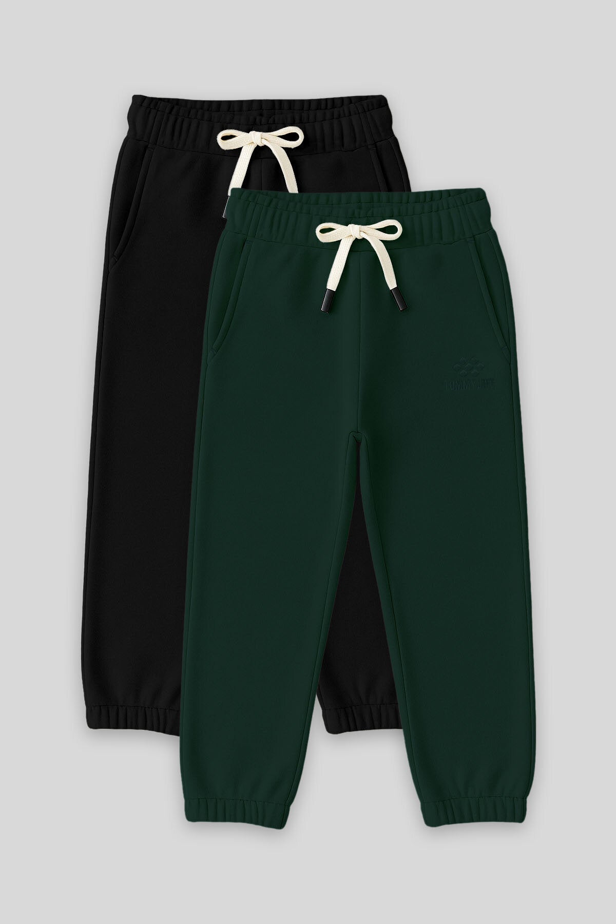 Standart Fit Basic 2'li Paket Siyah-Çam Yeşili Erkek Çocuk Eşofman Alt - 11225