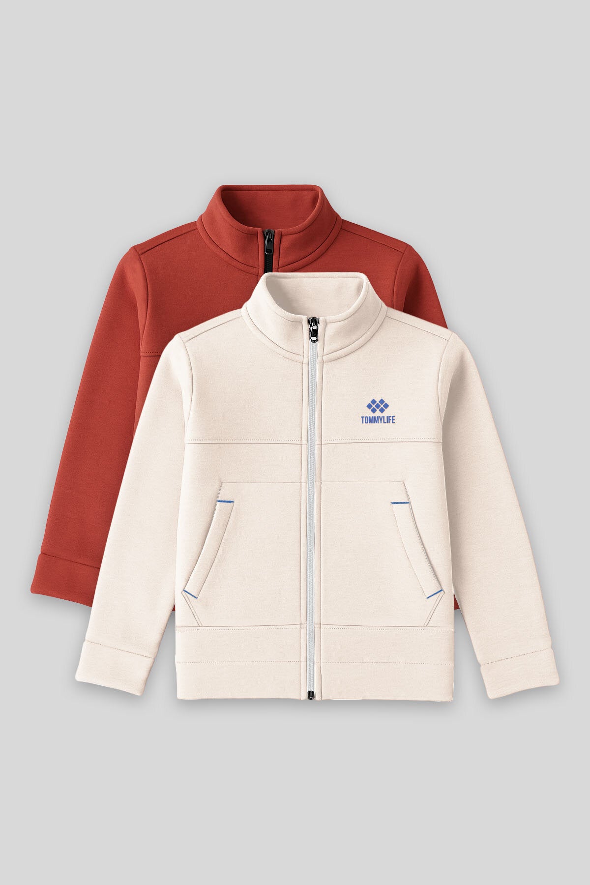 Standart Fit 2'li Paket Bej-Kiremit Erkek Çocuk Sweatshirt - 11245