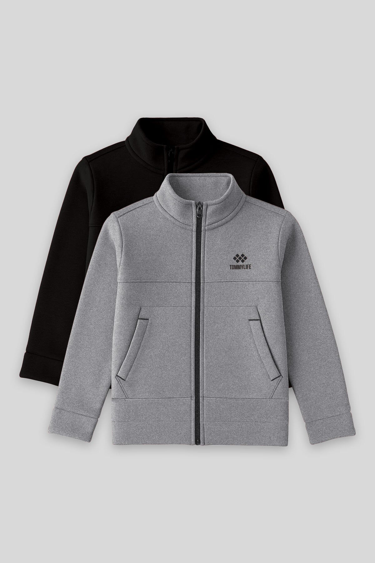 Standart Fit 2'li Paket Siyah-Gri Melanj Erkek Çocuk Sweatshirt - 11245