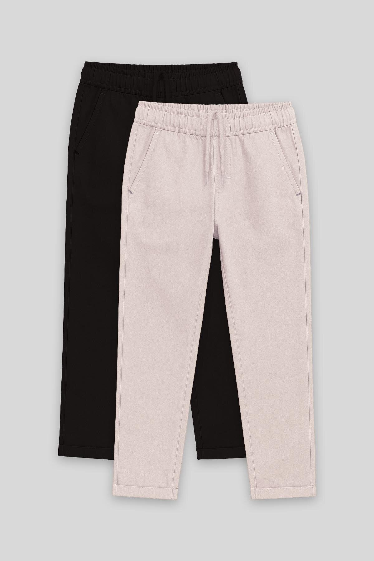 Standart Fit 2'li Paket Siyah-Taş Erkek Çocuk Chino Pantolon - 11272