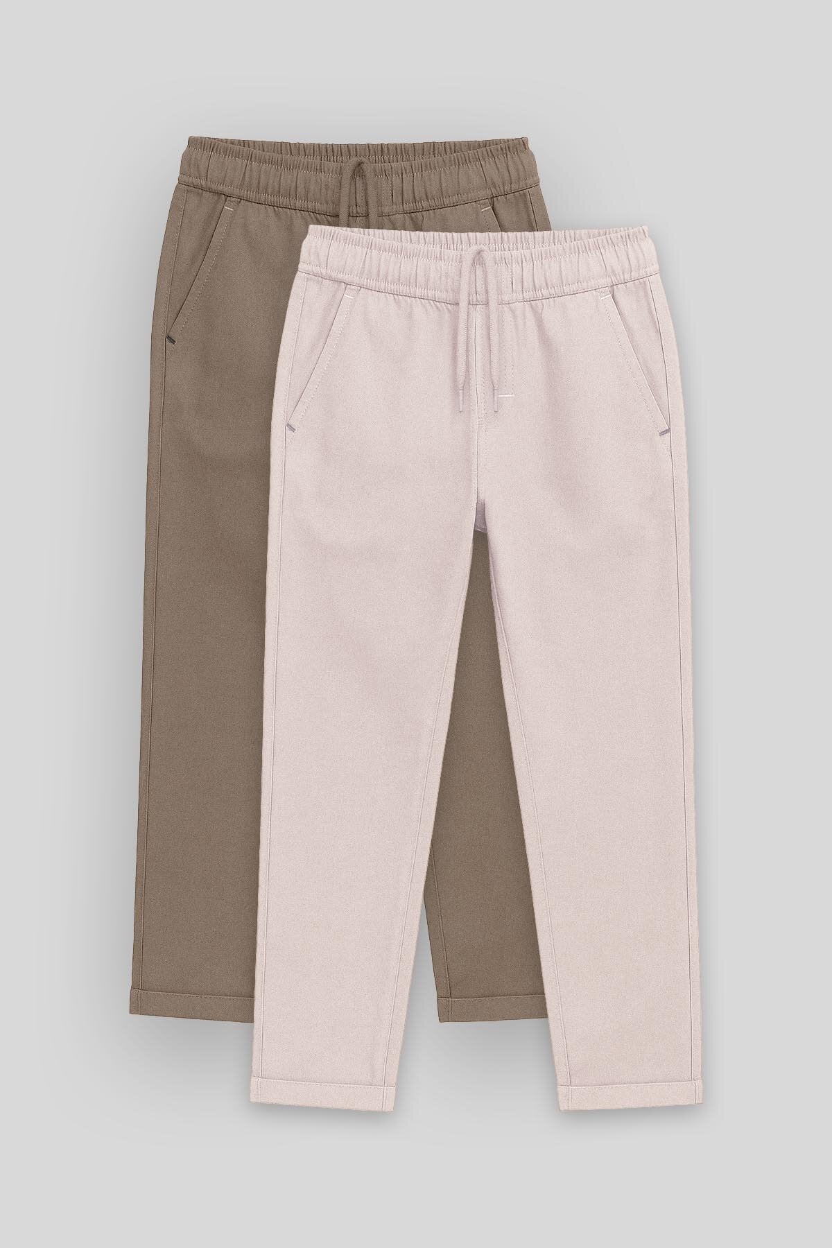 Standart Fit 2'li Paket Camel-Taş Erkek Çocuk Chino Pantolon - 11272