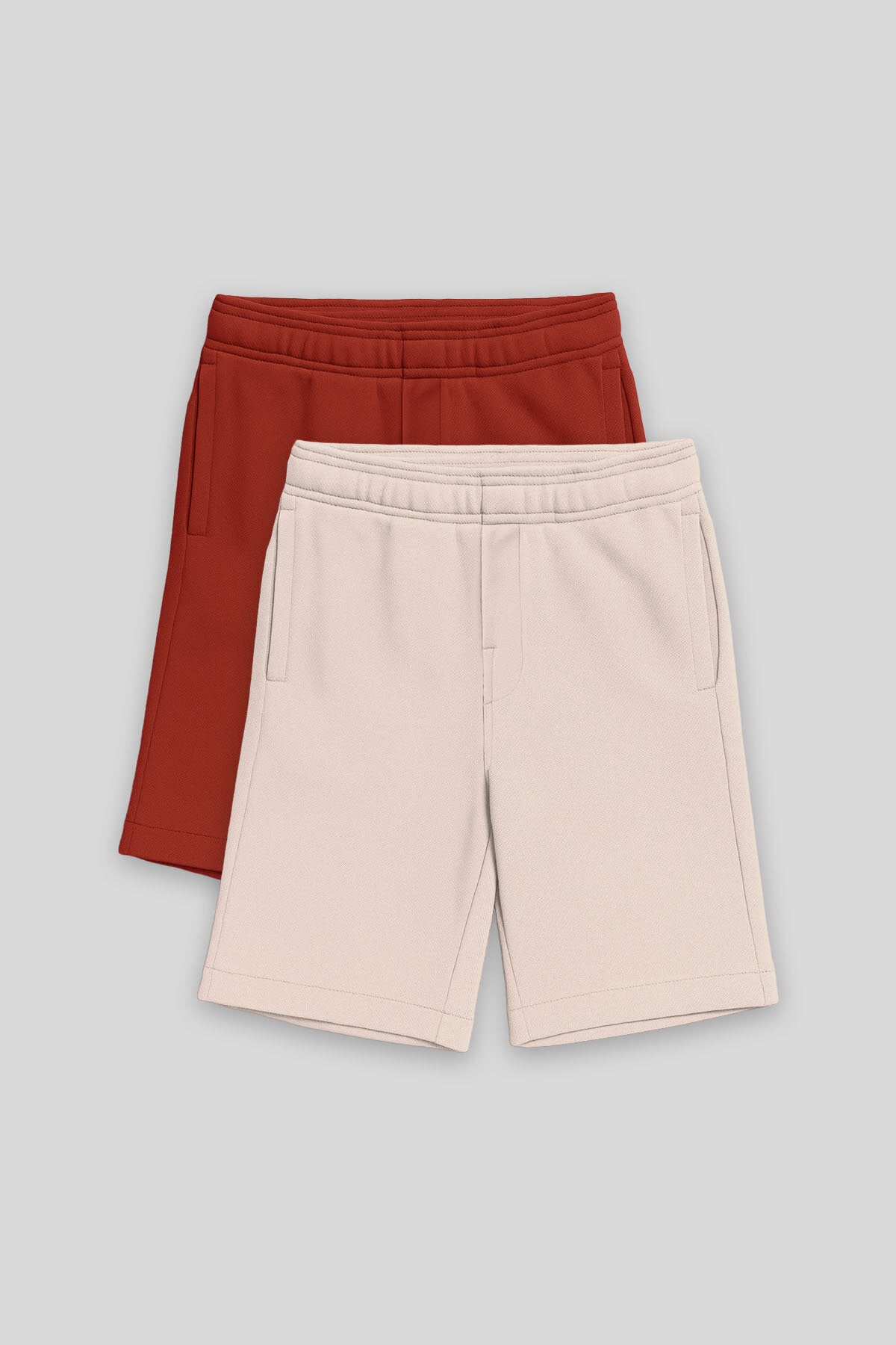 Standart Fit Basic 2'li Paket Bej-Kiremit Erkek Çocuk Şort - 11293