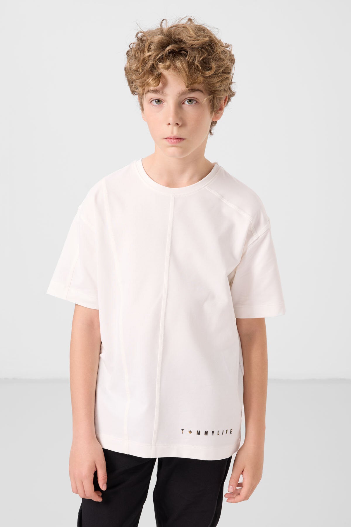 Basic Oversize O Yaka 2'li Paket Ekru-Açık Yeşil Erkek Çocuk T-Shirt - 11297