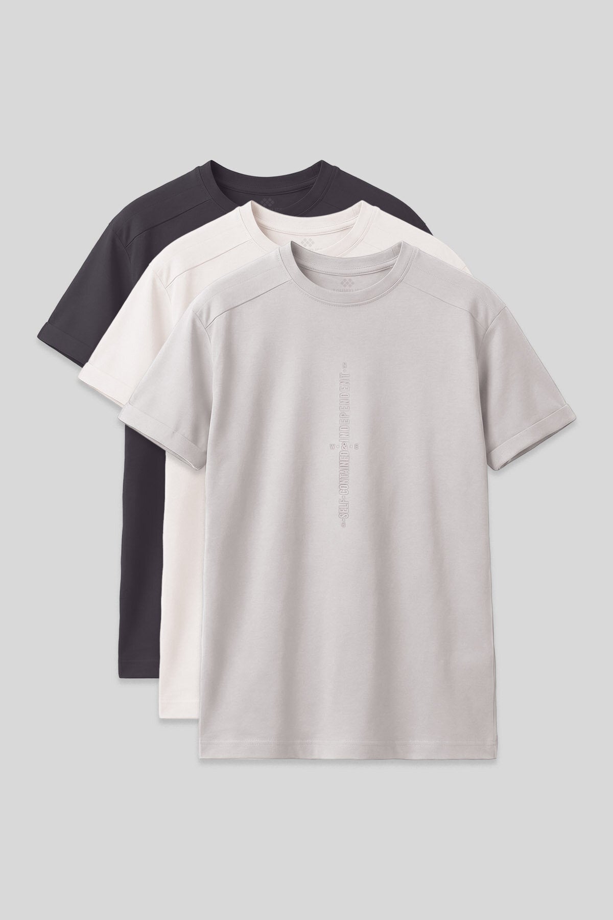 Oversize Baskılı 3'lü Paket Antrasit-Ekru-Taş Erkek Çocuk T-Shirt - 11301