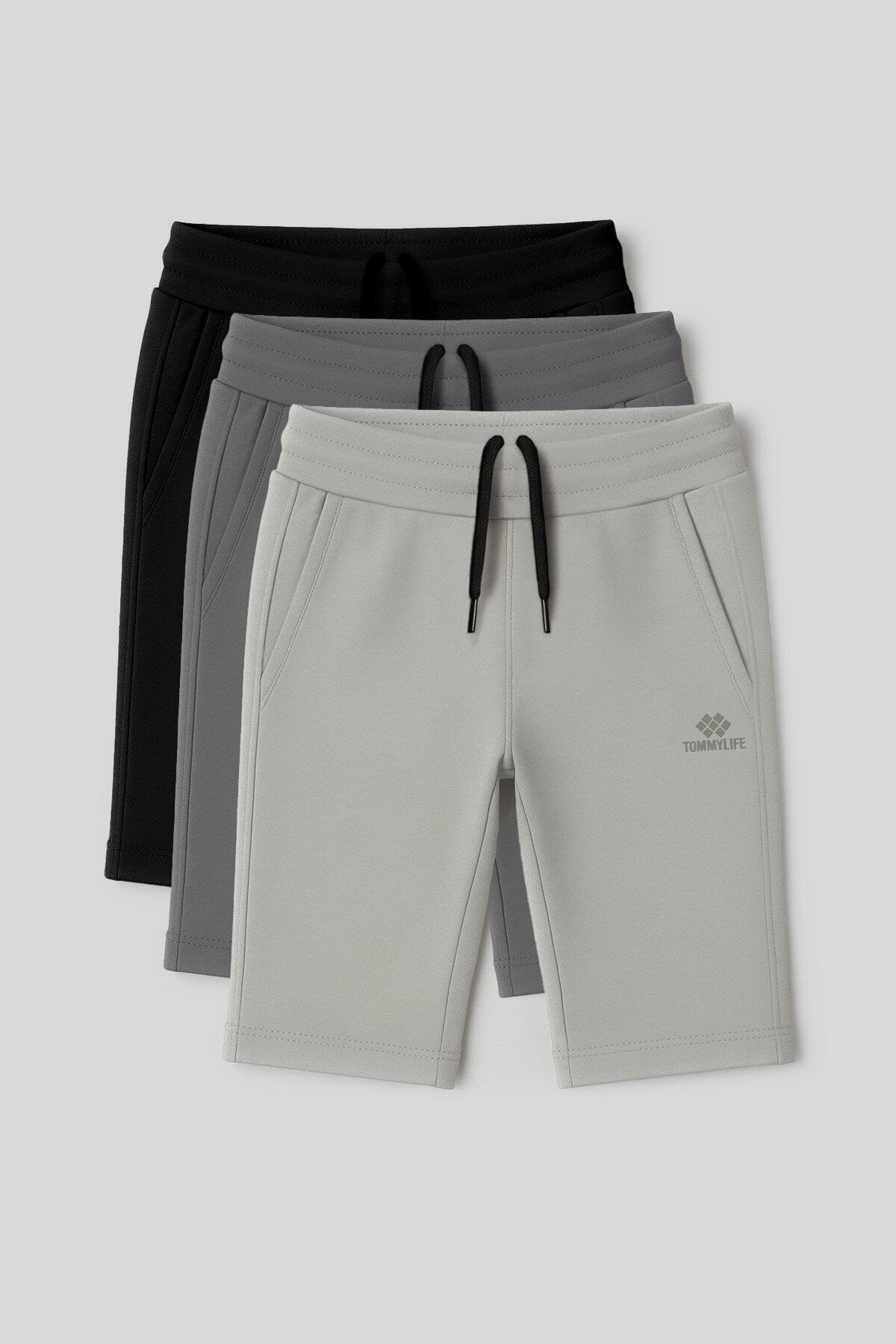 Standart Fit Basic Performans 3'lü Paket Siyah-Koyu Gri-Taş Erkek Çocuk Şort - 11303