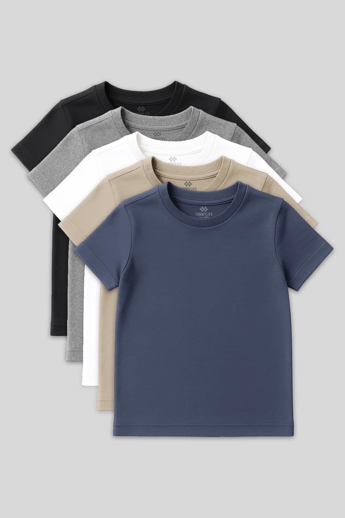 Standart Fit Basic O Yaka 5'li Paket Unisex Çocuk T-Shirt - 11328
