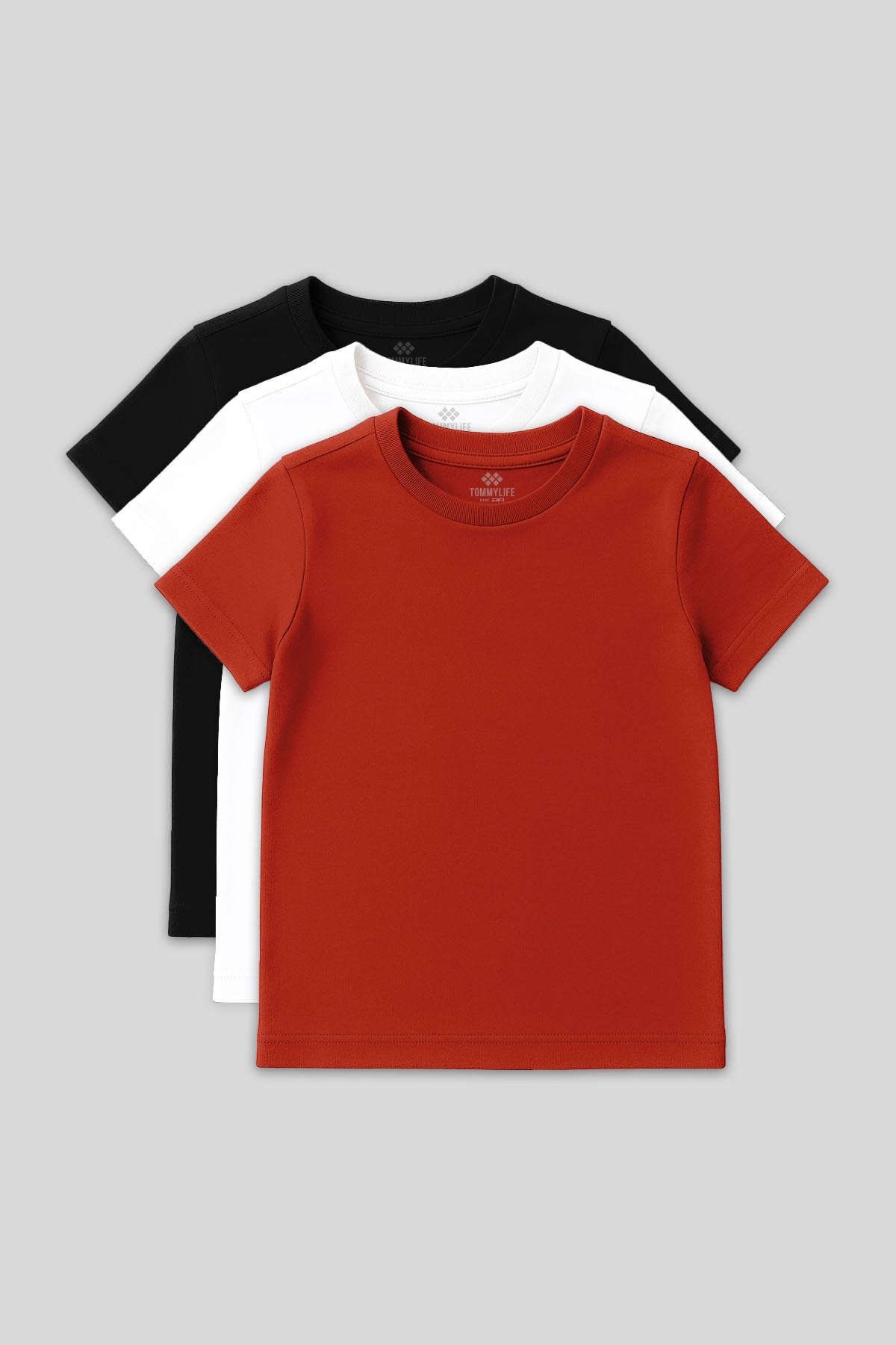Standart Fit Basic O Yaka 3'lü Paket Siyah-Beyaz-Fiesta Unisex Çocuk T-Shirt - 11328